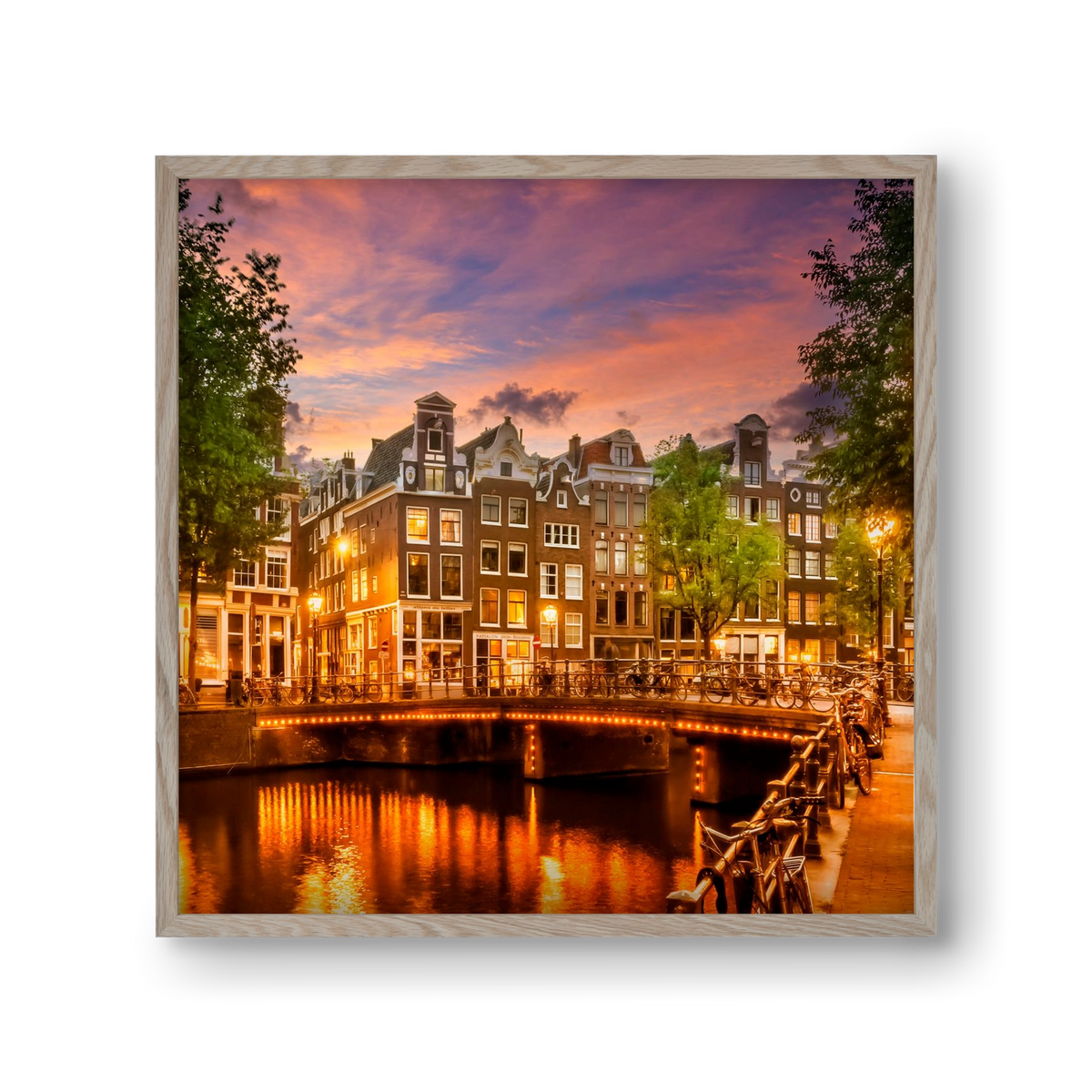 AMSTERDAM Idyllic impression from Singel , 30x30 cm (30x30 cm), Tölgy keret