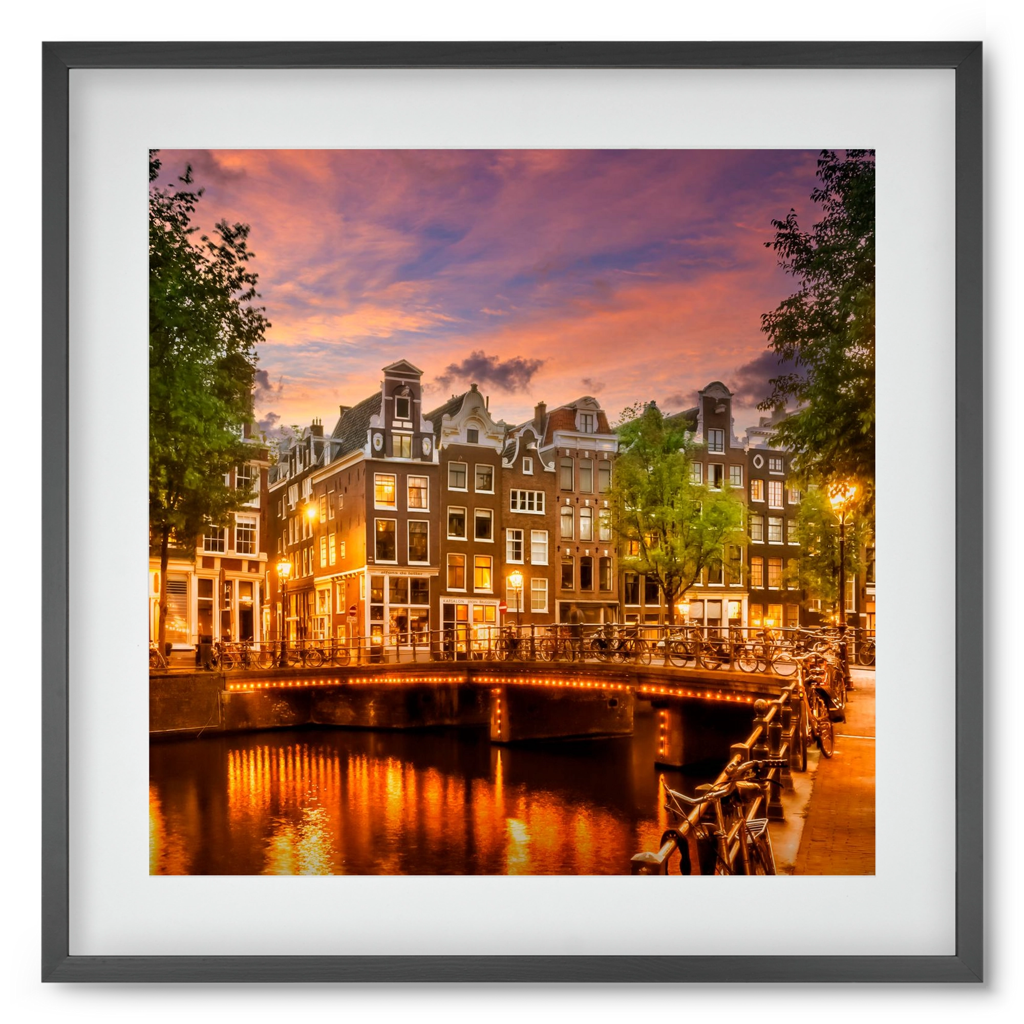 AMSTERDAM Idyllic impression from Singel , 50x50 cm (40x40 cm), Fekete keret, paszpartuval