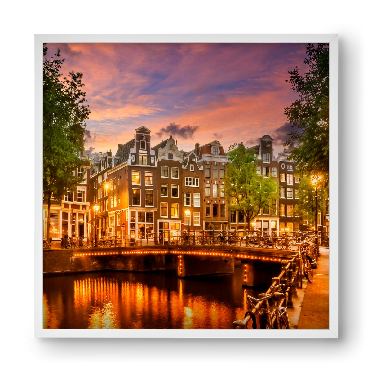 AMSTERDAM Idyllic impression from Singel , 40x40 cm (40x40 cm), Fehér keret