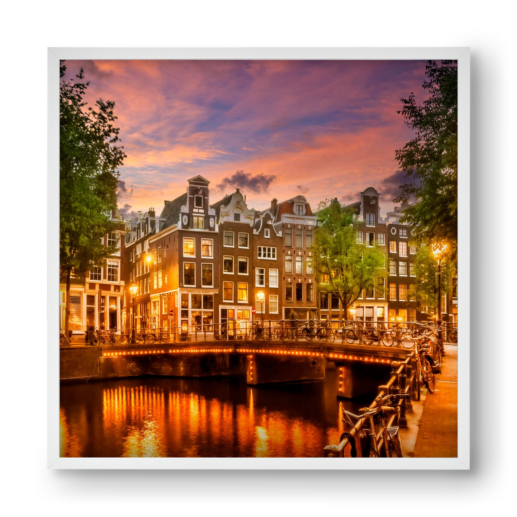AMSTERDAM Idyllic impression from Singel , 40x40 cm (40x40 cm), Fehér keret