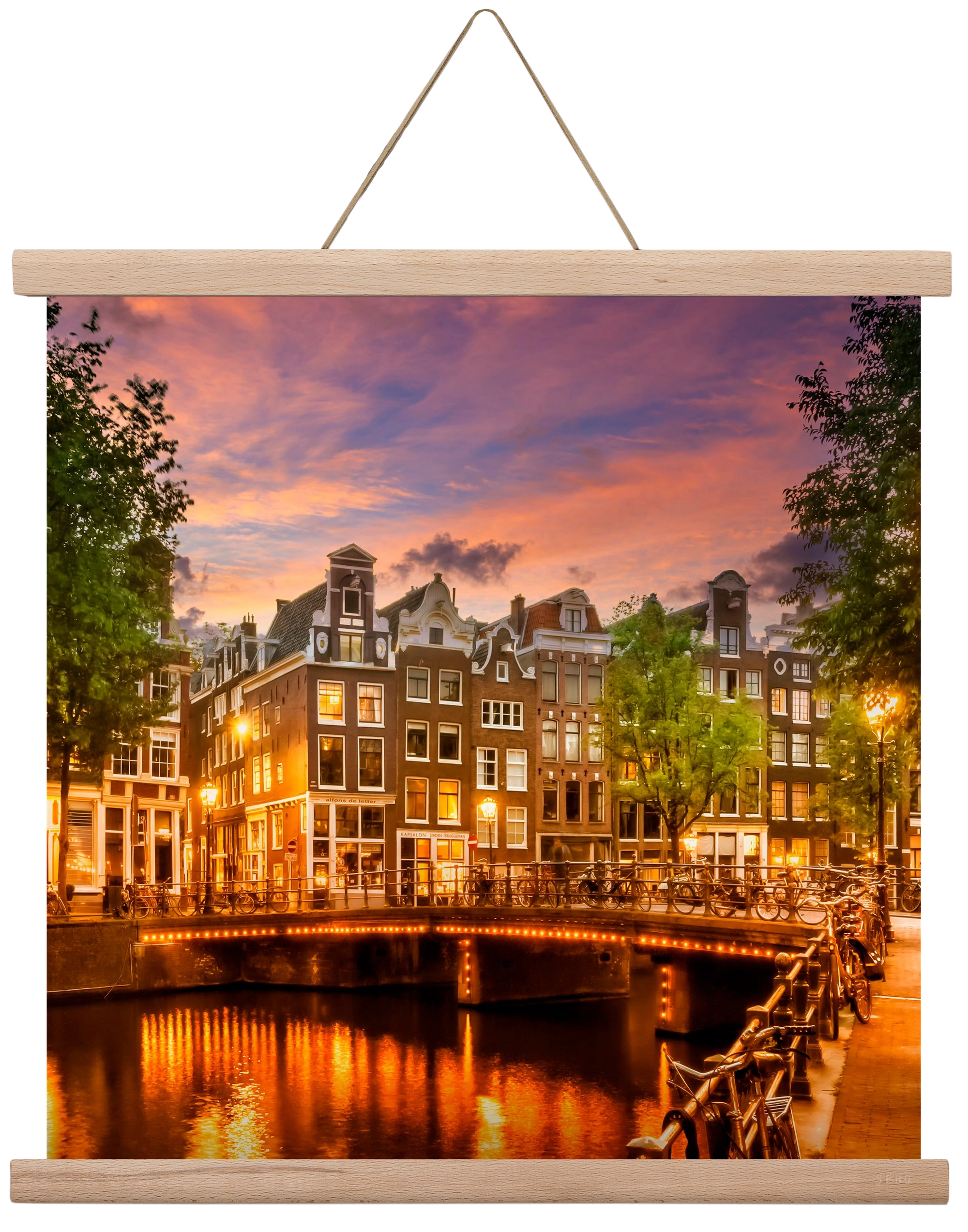 AMSTERDAM Idyllic impression from Singel , 40x40 cm (40x40 cm), Tölgy akasztó