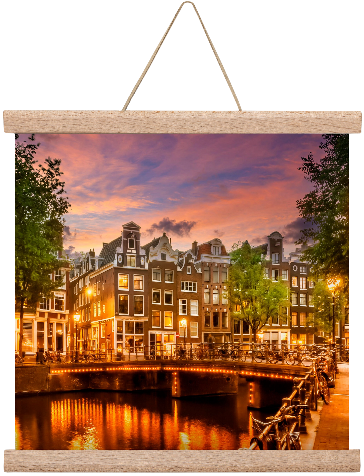 AMSTERDAM Idyllic impression from Singel , 30x30 cm (30x30 cm), Tölgy akasztó