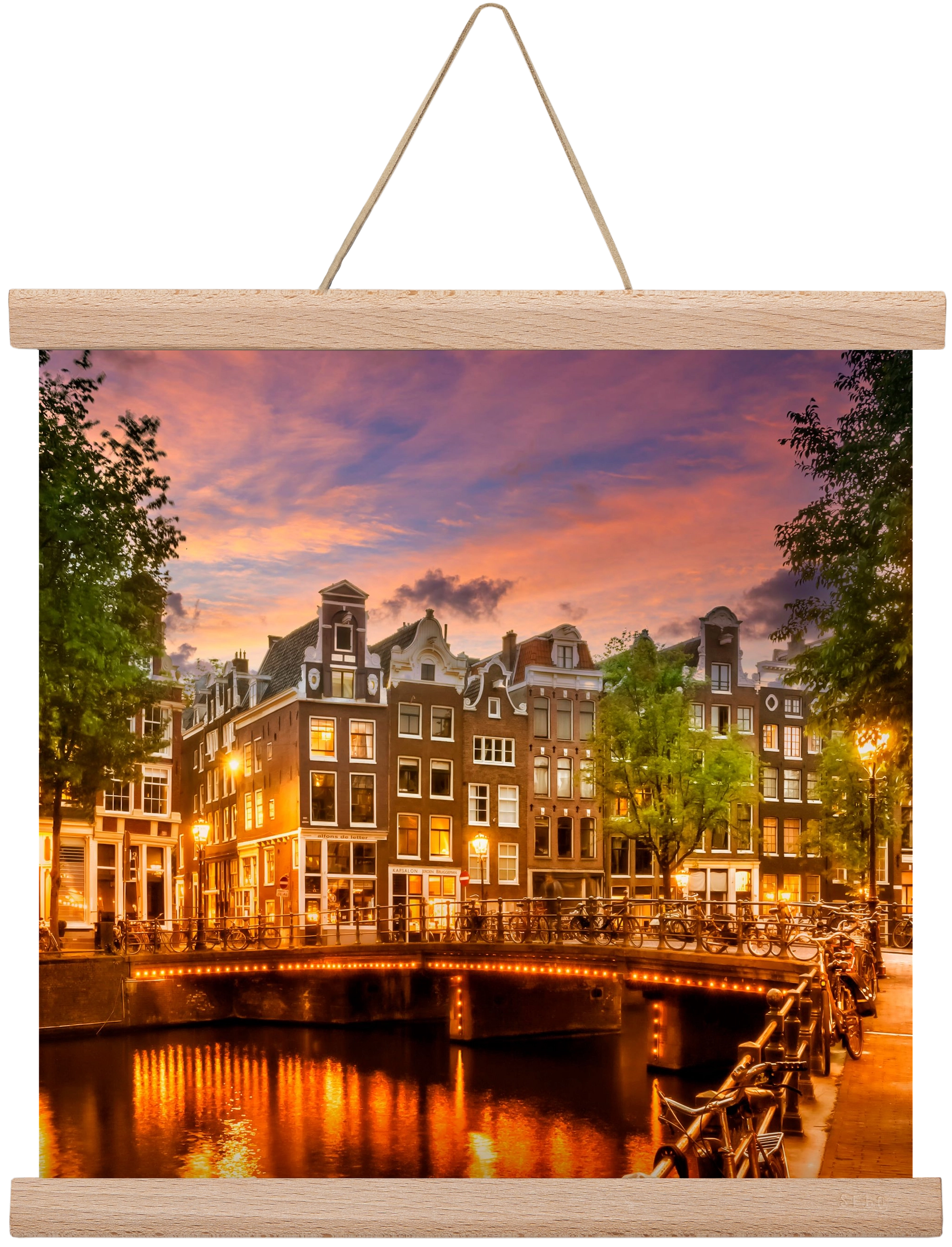 AMSTERDAM Idyllic impression from Singel , 30x30 cm (30x30 cm), Tölgy akasztó