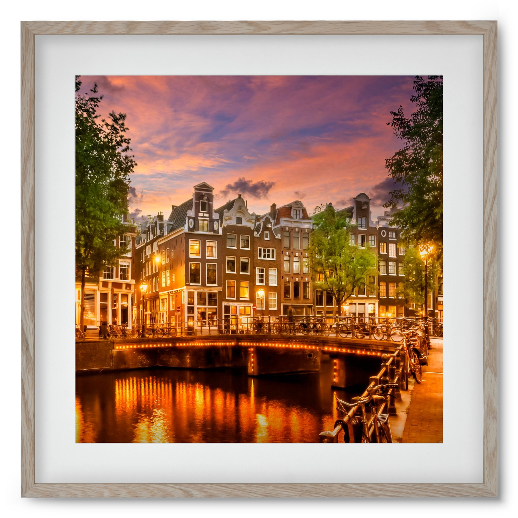 AMSTERDAM Idyllic impression from Singel , 50x50 cm (40x40 cm), Tölgy keret, paszpartuval
