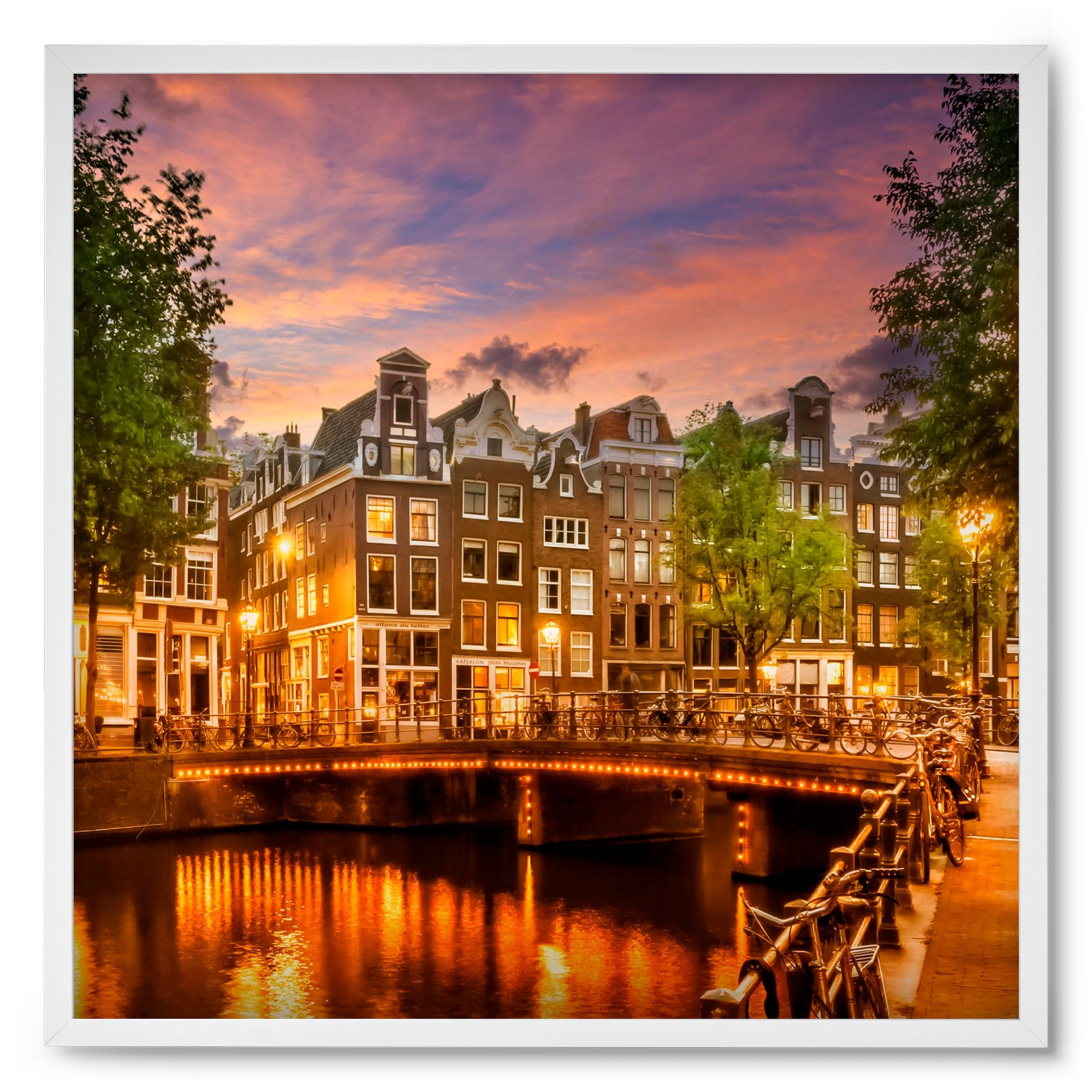 AMSTERDAM Idyllic impression from Singel , 50x50 cm (50x50 cm), Fehér keret