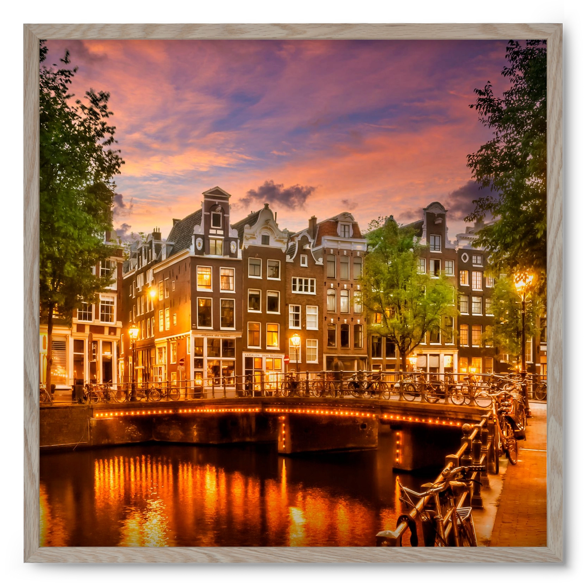 AMSTERDAM Idyllic impression from Singel , 50x50 cm (50x50 cm), Tölgy keret