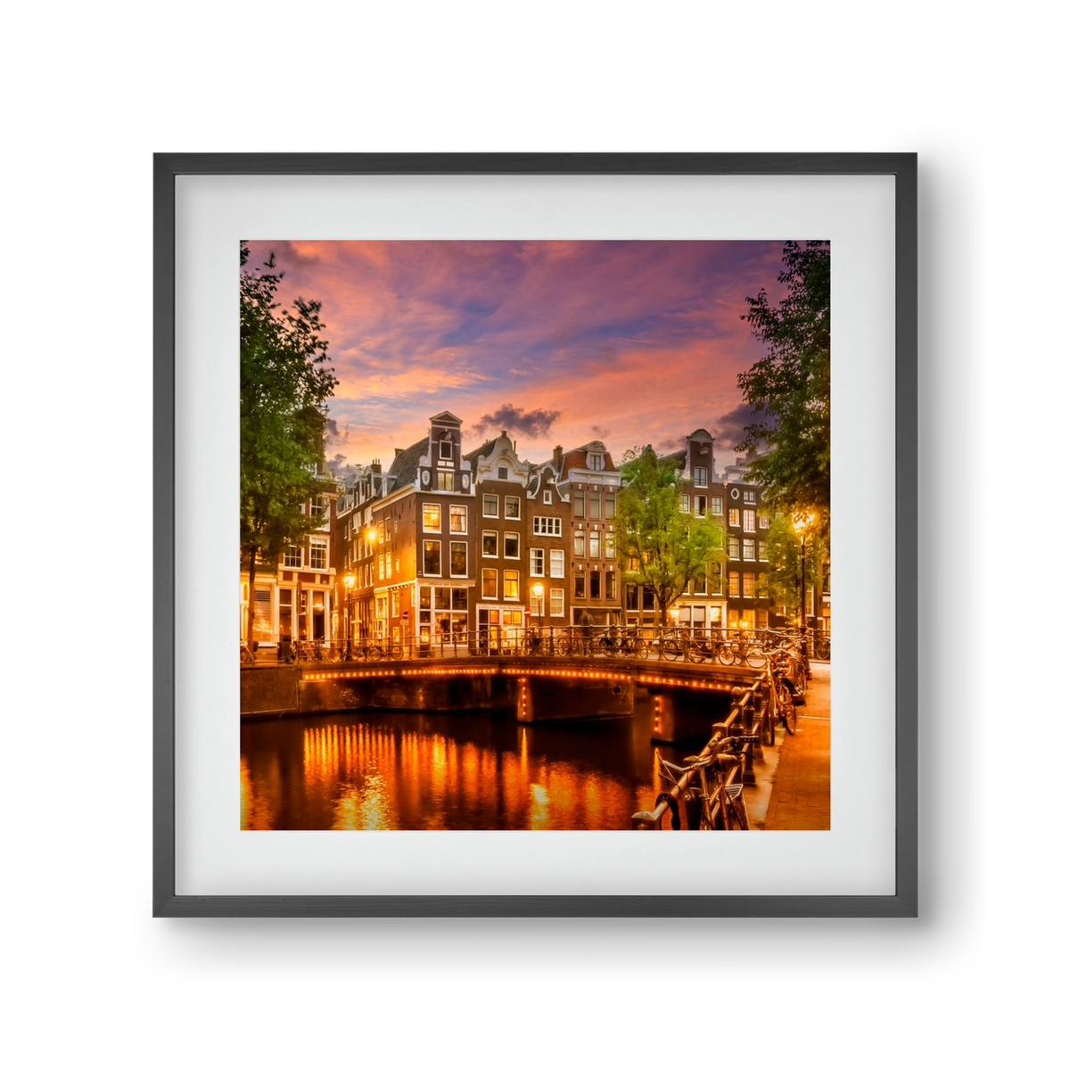 AMSTERDAM Idyllic impression from Singel , 30x30 cm (20x20 cm), Fekete keret, paszpartuval