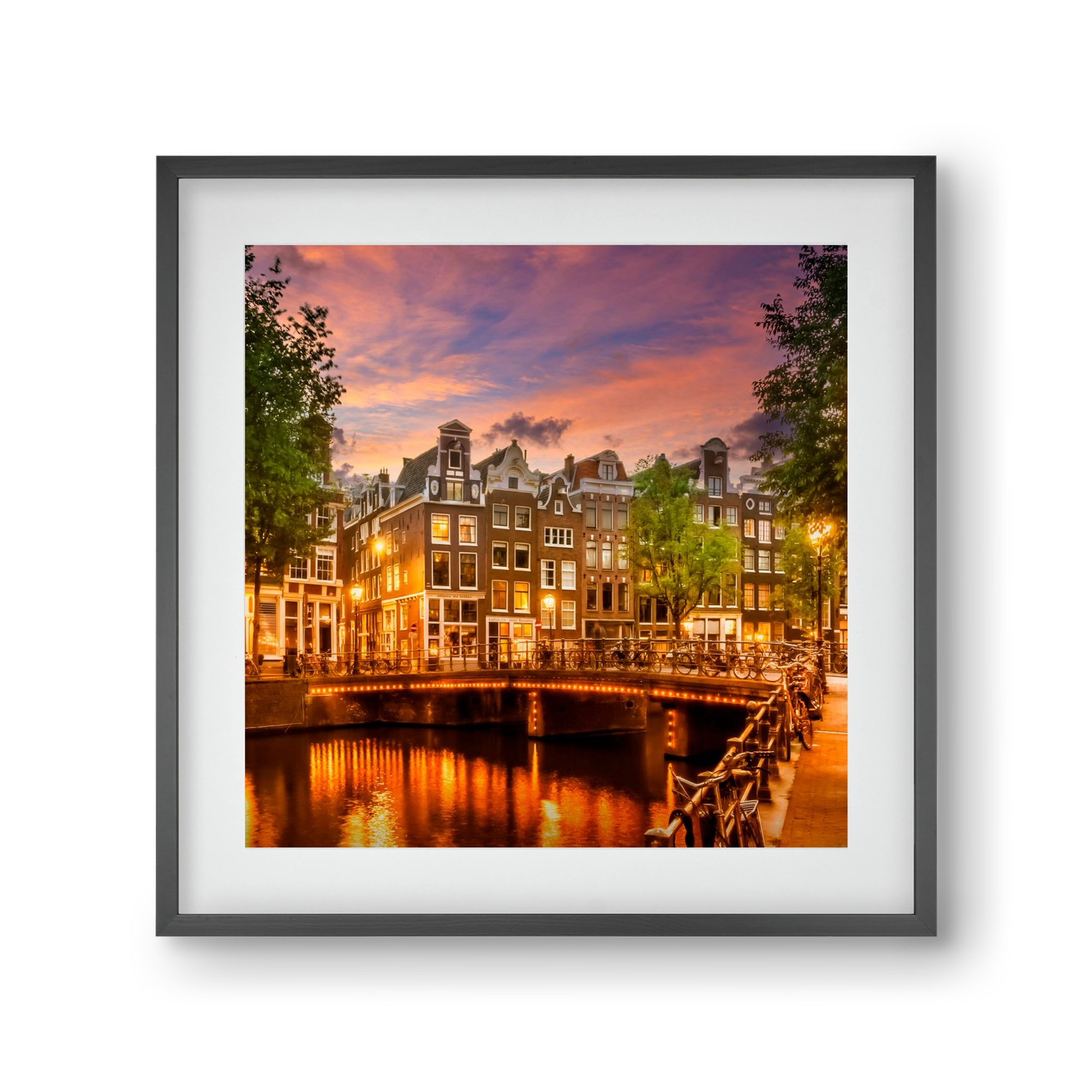 AMSTERDAM Idyllic impression from Singel , 30x30 cm (20x20 cm), Fekete keret, paszpartuval