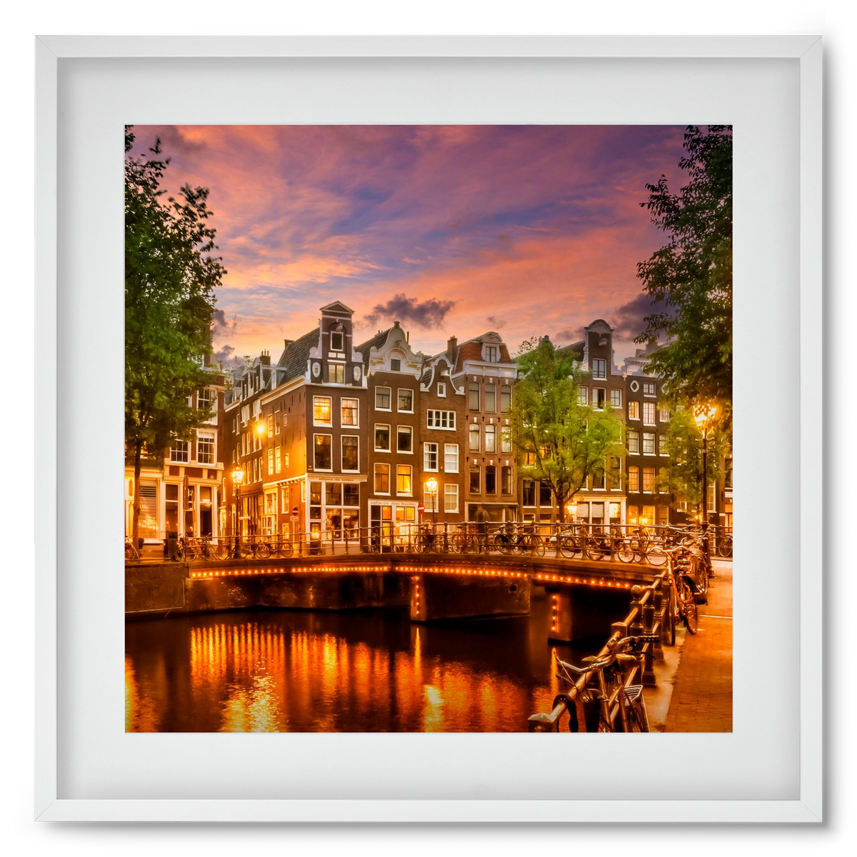 AMSTERDAM Idyllic impression from Singel , 50x50 cm (40x40 cm), Fehér keret, paszpartuval