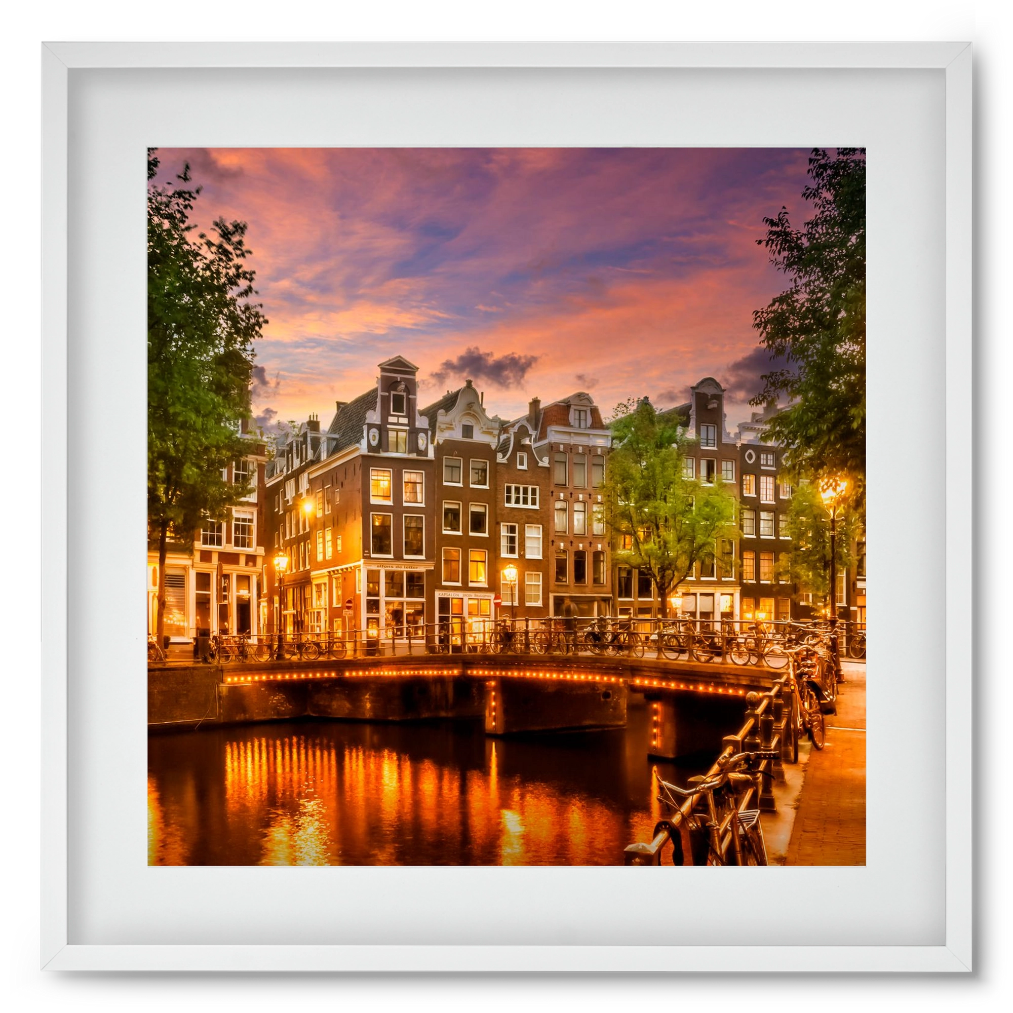 AMSTERDAM Idyllic impression from Singel , 50x50 cm (40x40 cm), Fehér keret, paszpartuval