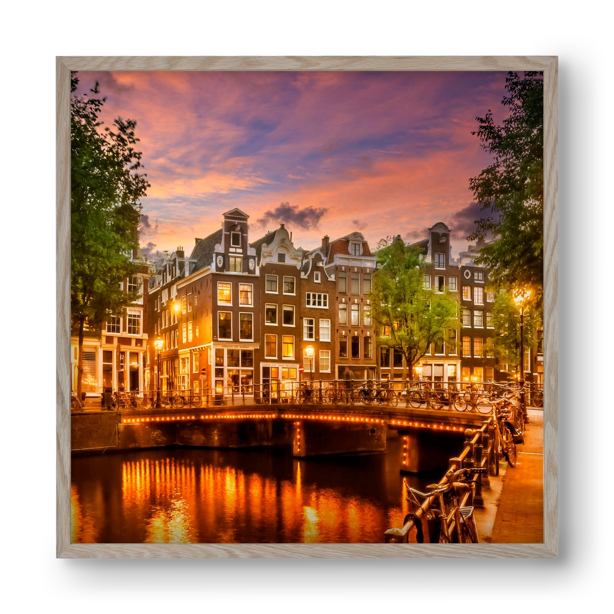 AMSTERDAM Idyllic impression from Singel , 40x40 cm (40x40 cm), Tölgy keret