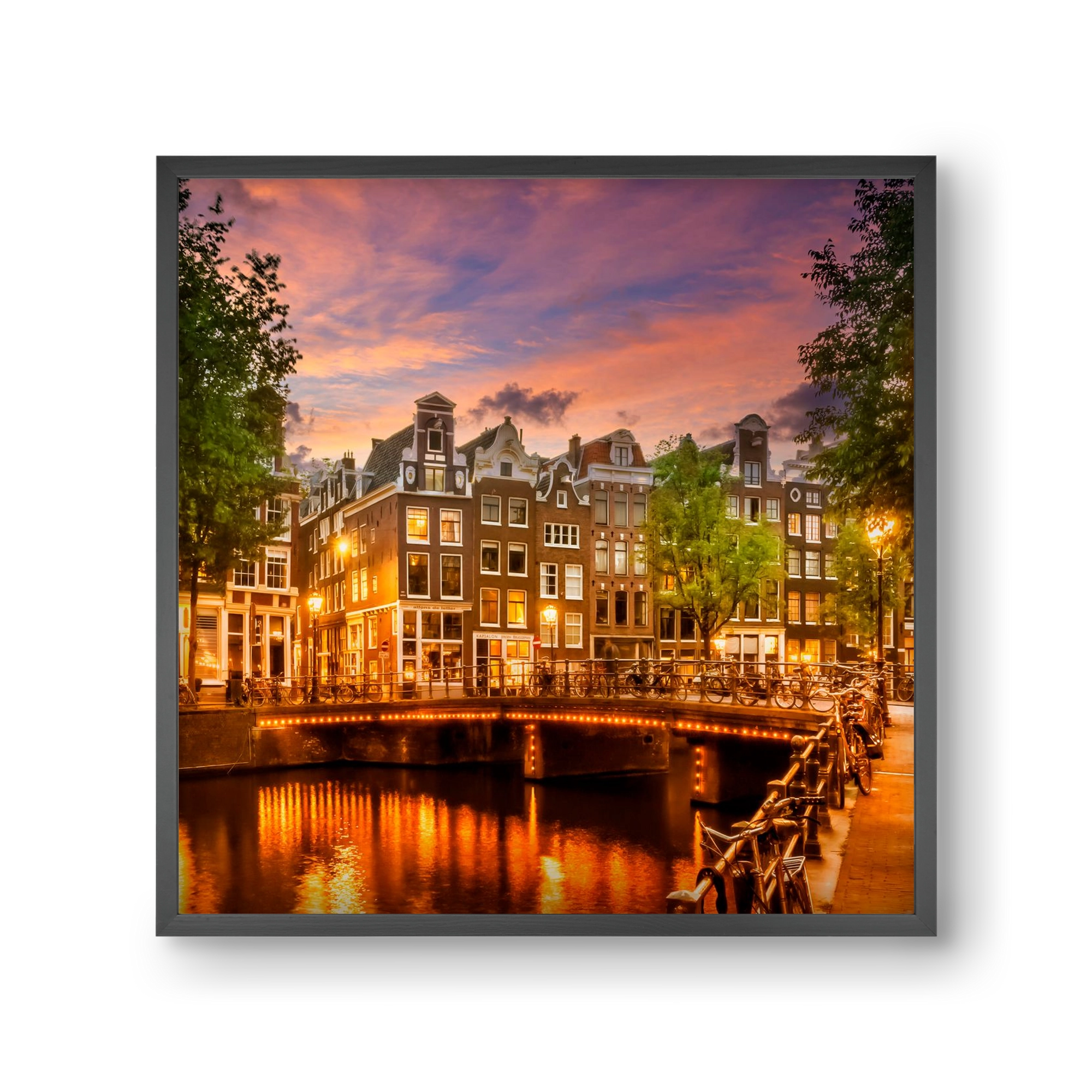 AMSTERDAM Idyllic impression from Singel , 30x30 cm (30x30 cm), Fekete keret
