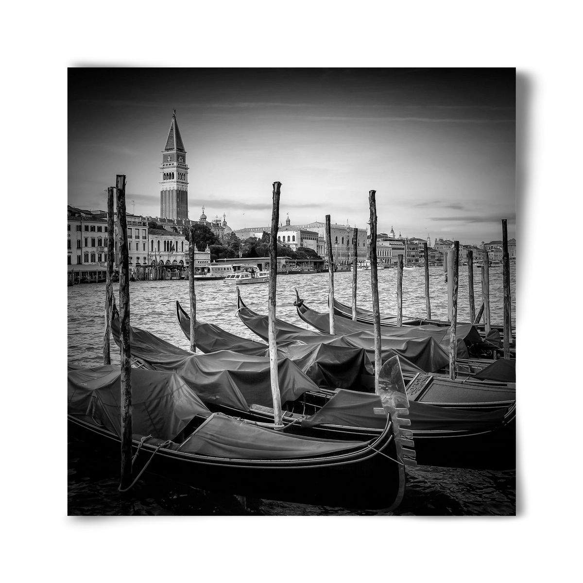 VENICE Grand Canal and St Mark's Campanile | Monochrome, 40x40 cm, Keret nélkül