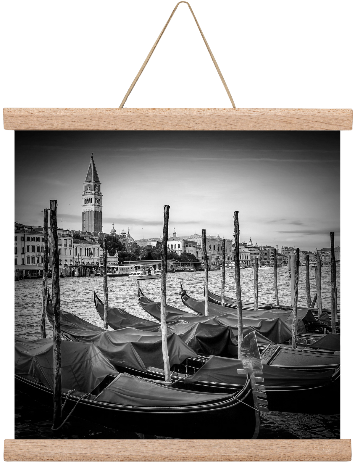 VENICE Grand Canal and St Mark's Campanile | Monochrome, 30x30 cm (30x30 cm), Tölgy akasztó