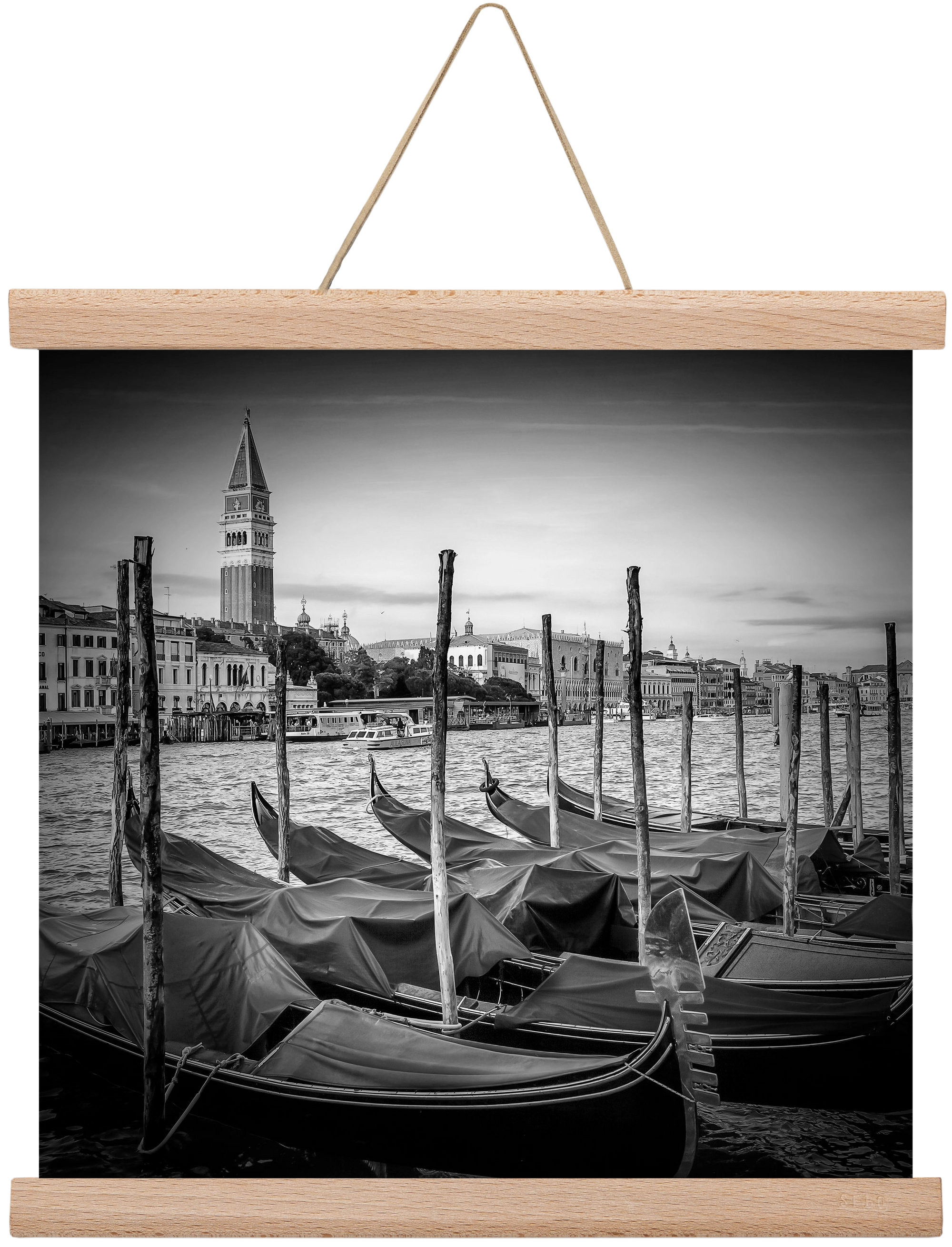 VENICE Grand Canal and St Mark's Campanile | Monochrome, 30x30 cm (30x30 cm), Tölgy akasztó