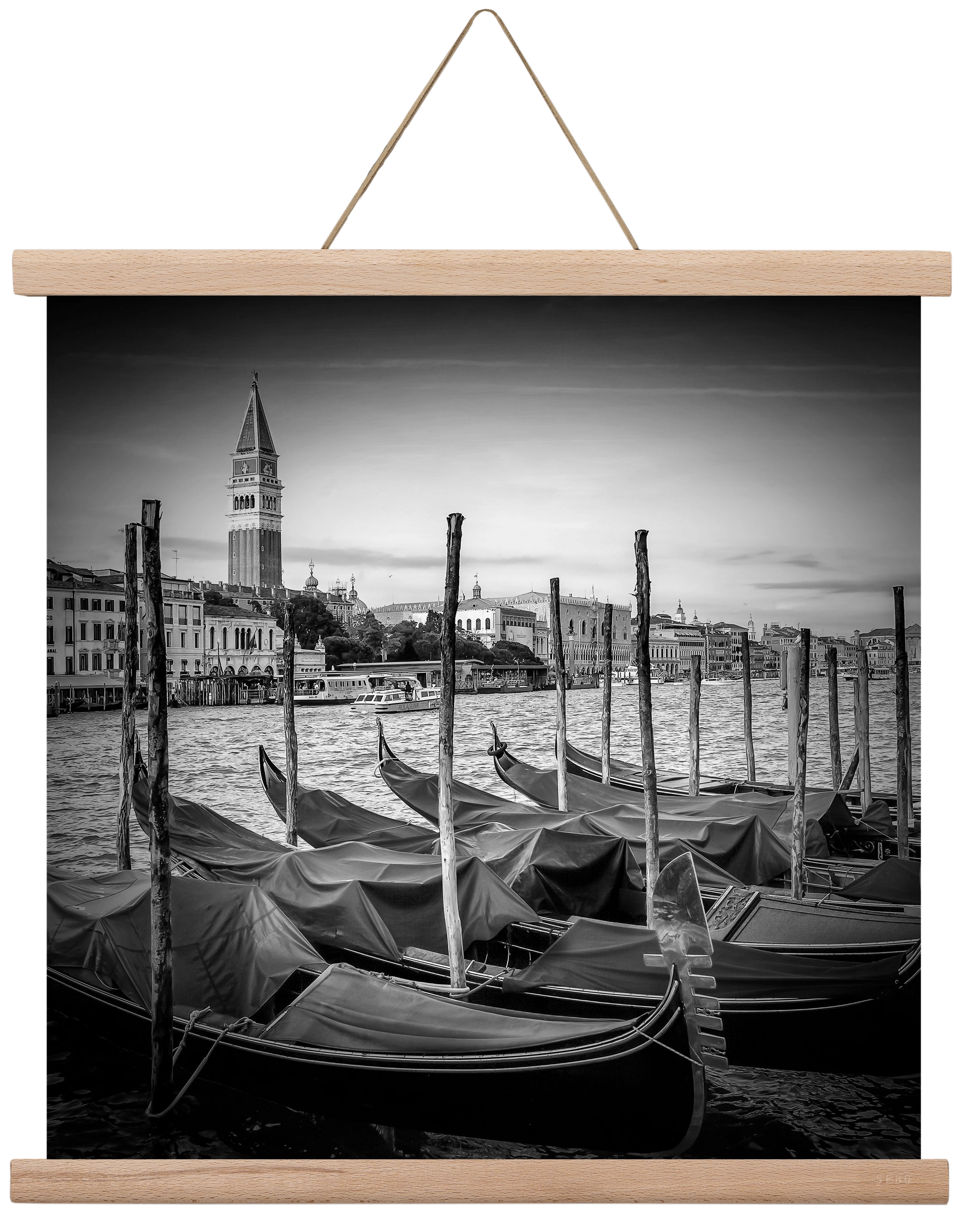 VENICE Grand Canal and St Mark's Campanile | Monochrome, 40x40 cm (40x40 cm), Tölgy akasztó