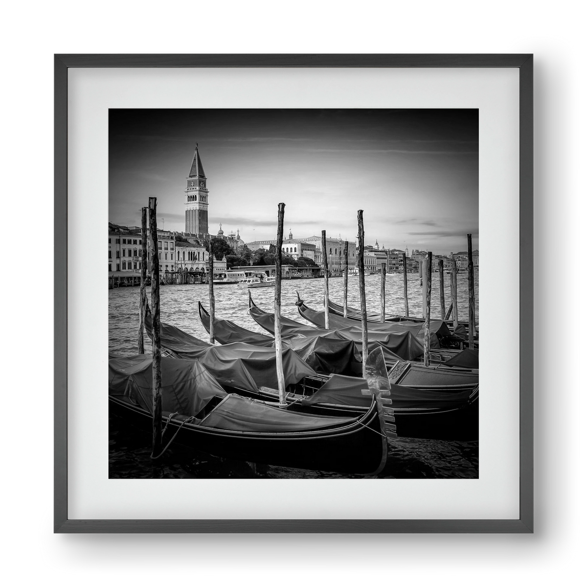 VENICE Grand Canal and St Mark's Campanile | Monochrome, 40x40 cm (30x30 cm), Fekete keret, paszpartuval