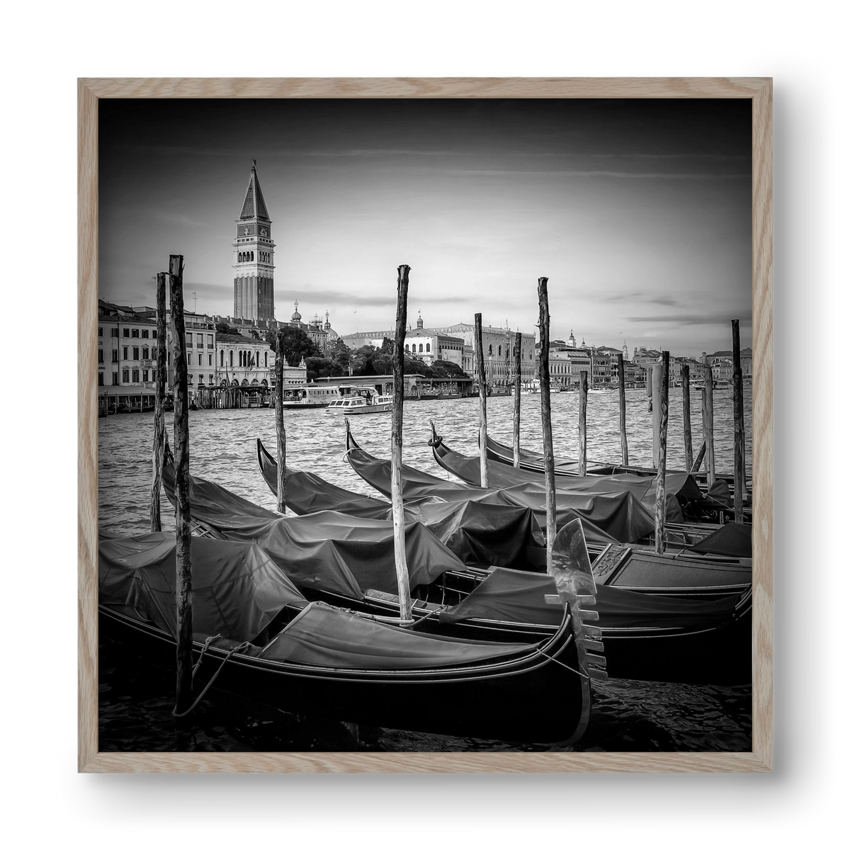 VENICE Grand Canal and St Mark's Campanile | Monochrome, 40x40 cm (40x40 cm), Tölgy keret