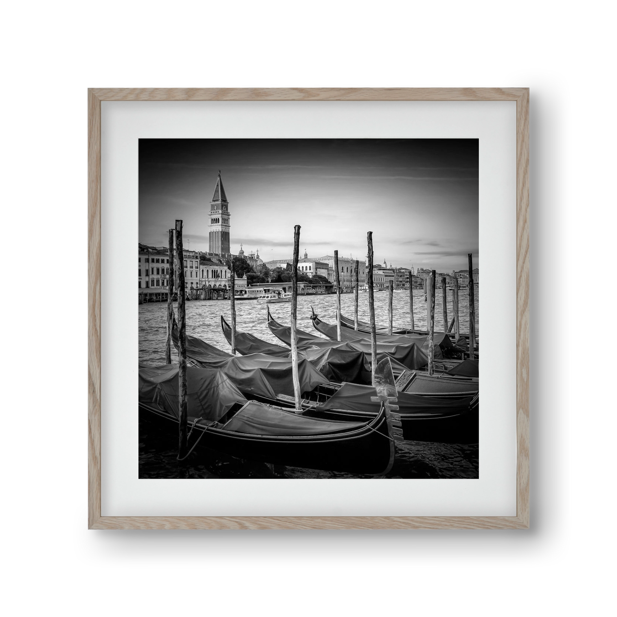 VENICE Grand Canal and St Mark's Campanile | Monochrome, 30x30 cm (20x20 cm), Tölgy keret, paszpartuval