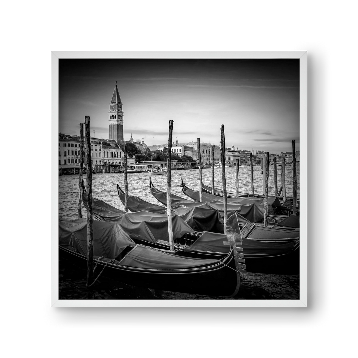 VENICE Grand Canal and St Mark's Campanile | Monochrome, 30x30 cm (30x30 cm), Fehér keret