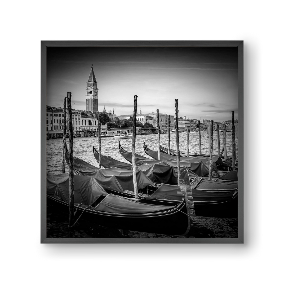 VENICE Grand Canal and St Mark's Campanile | Monochrome, 30x30 cm (30x30 cm), Fekete keret