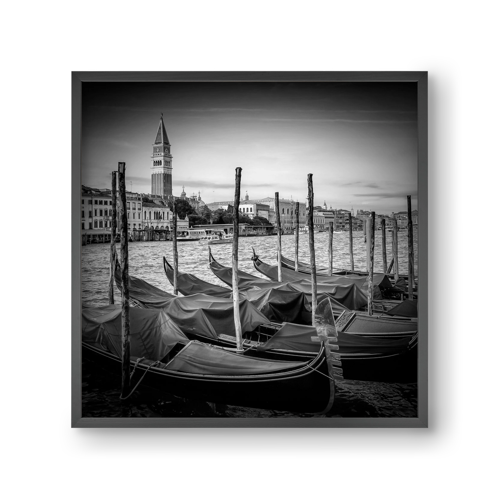VENICE Grand Canal and St Mark's Campanile | Monochrome, 30x30 cm (30x30 cm), Fekete keret