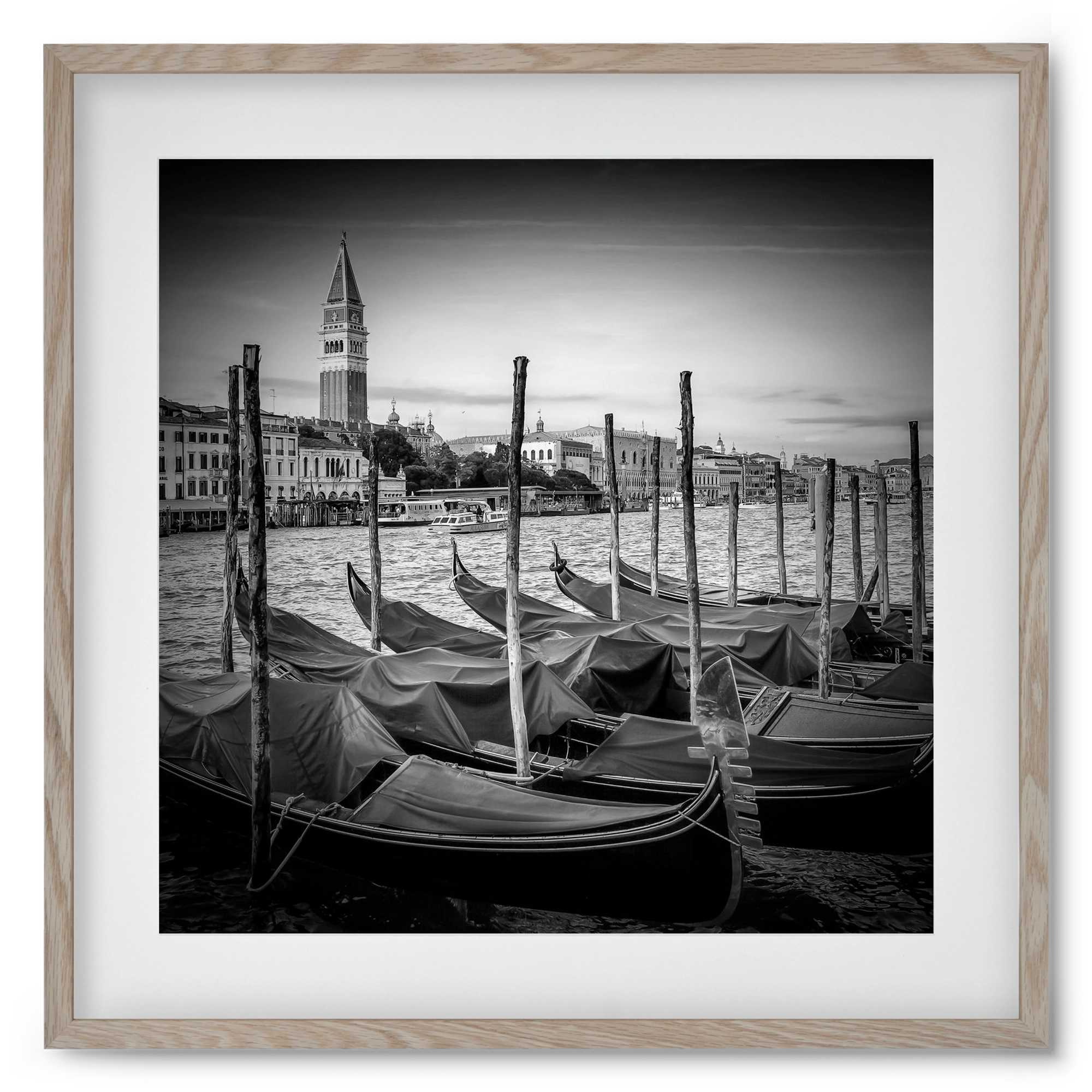 VENICE Grand Canal and St Mark's Campanile | Monochrome, 50x50 cm (40x40 cm), Tölgy keret, paszpartuval