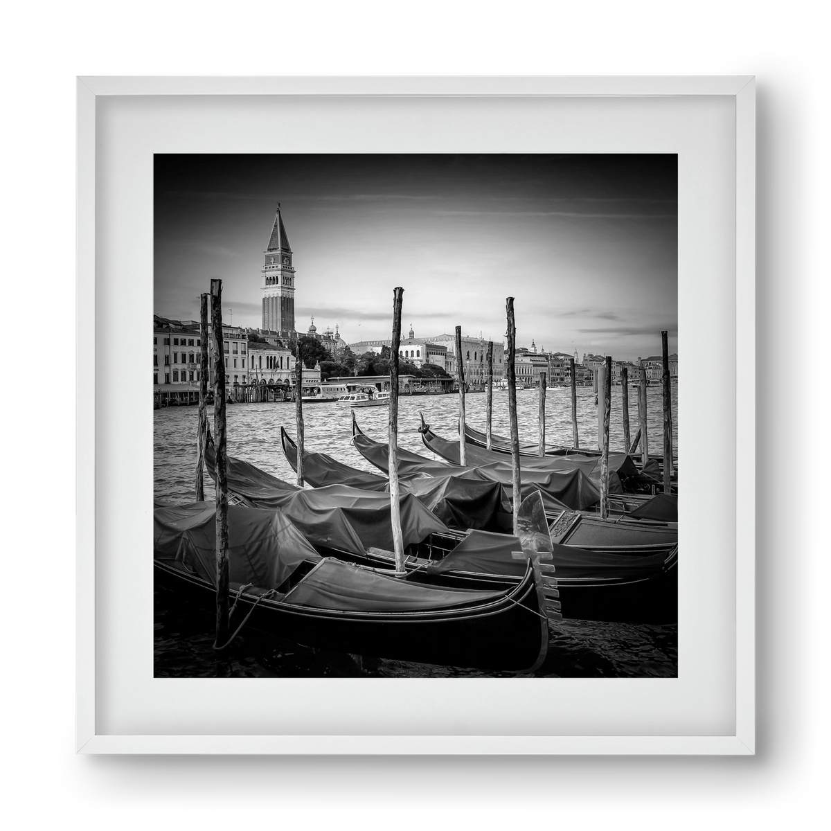 VENICE Grand Canal and St Mark's Campanile | Monochrome, 40x40 cm (30x30 cm), Fehér keret, paszpartuval