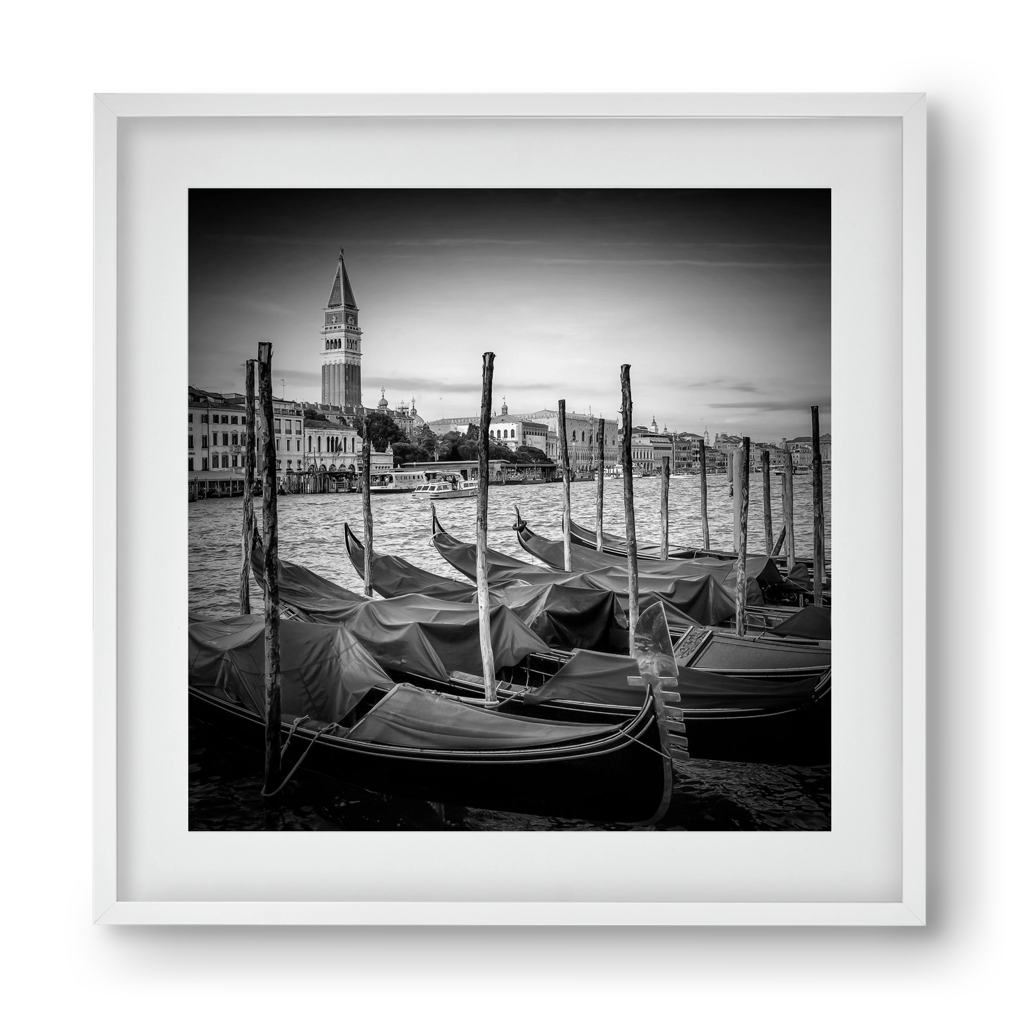 VENICE Grand Canal and St Mark's Campanile | Monochrome, 40x40 cm (30x30 cm), Fehér keret, paszpartuval
