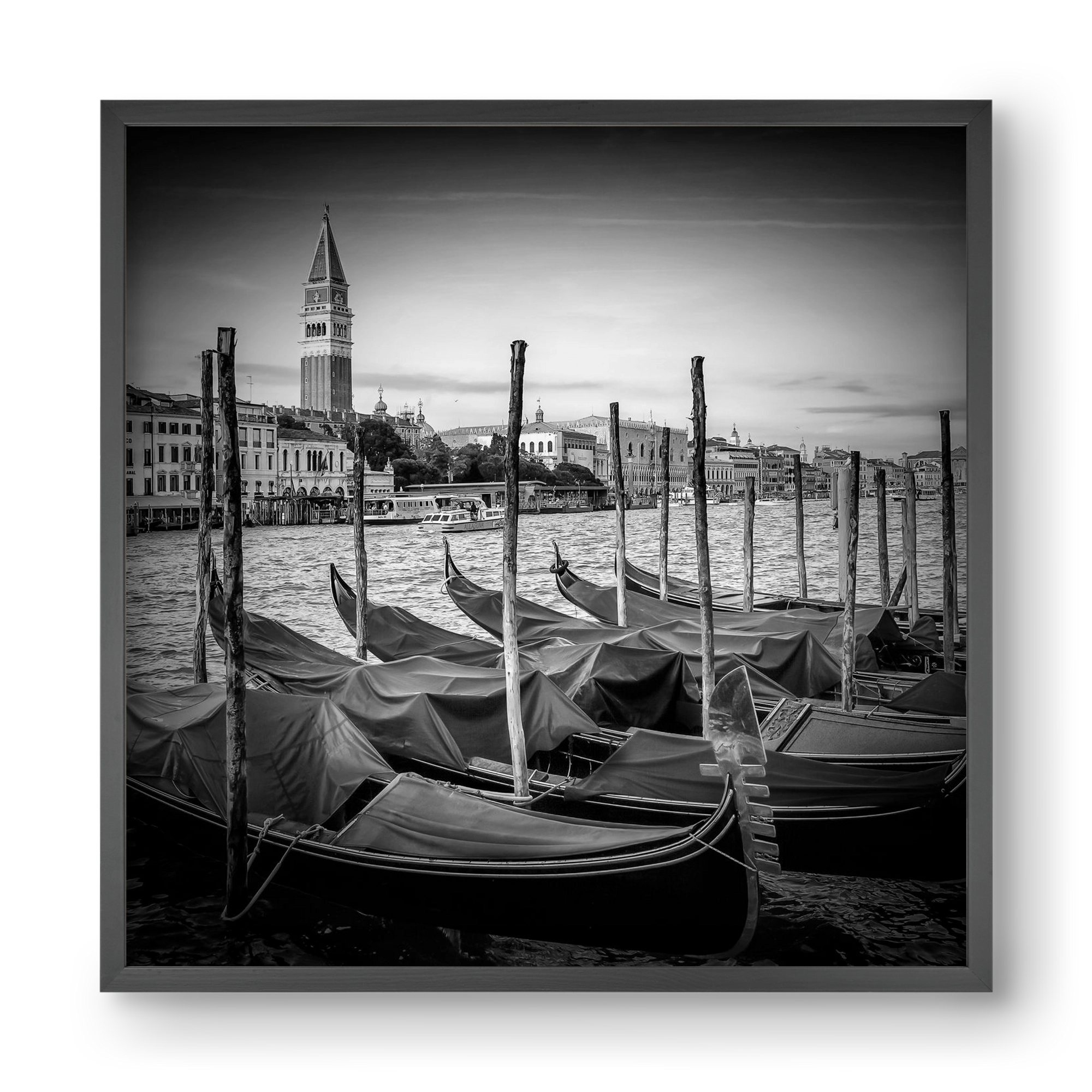 VENICE Grand Canal and St Mark's Campanile | Monochrome, 40x40 cm (40x40 cm), Fekete keret