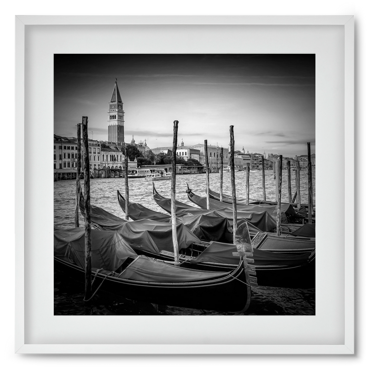VENICE Grand Canal and St Mark's Campanile | Monochrome, 50x50 cm (40x40 cm), Fehér keret, paszpartuval