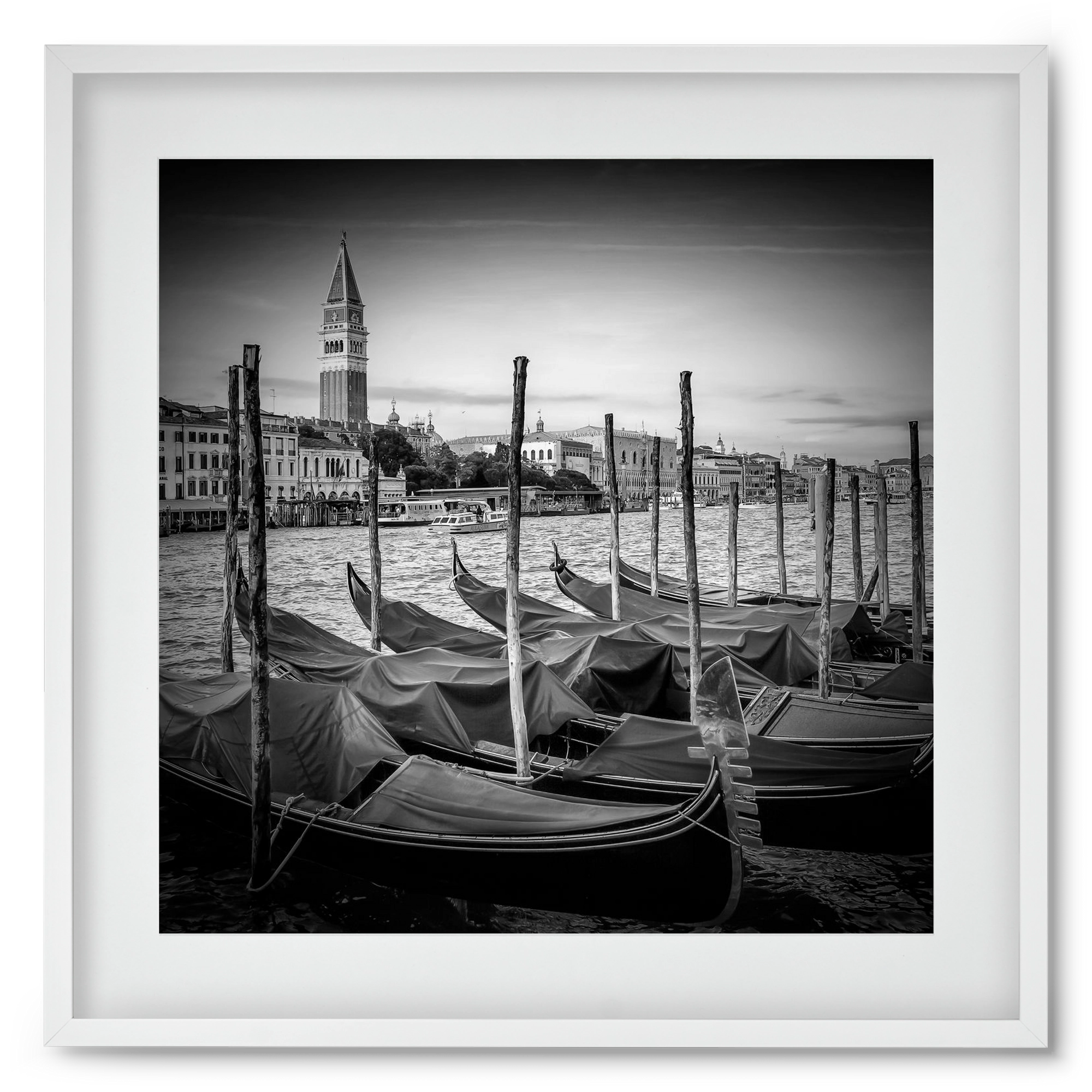 VENICE Grand Canal and St Mark's Campanile | Monochrome, 50x50 cm (40x40 cm), Fehér keret, paszpartuval