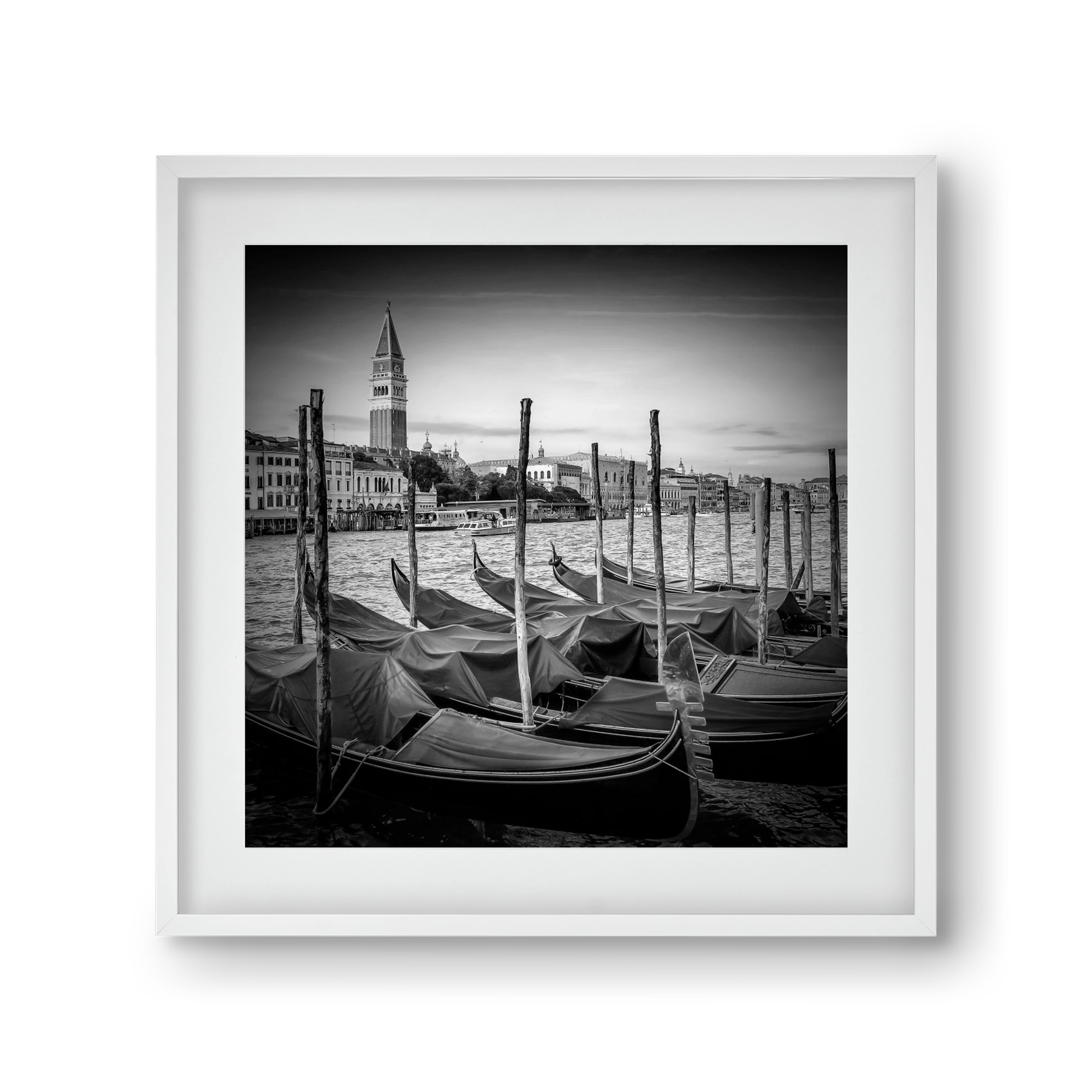 VENICE Grand Canal and St Mark's Campanile | Monochrome, 30x30 cm (20x20 cm), Fehér keret, paszpartuval