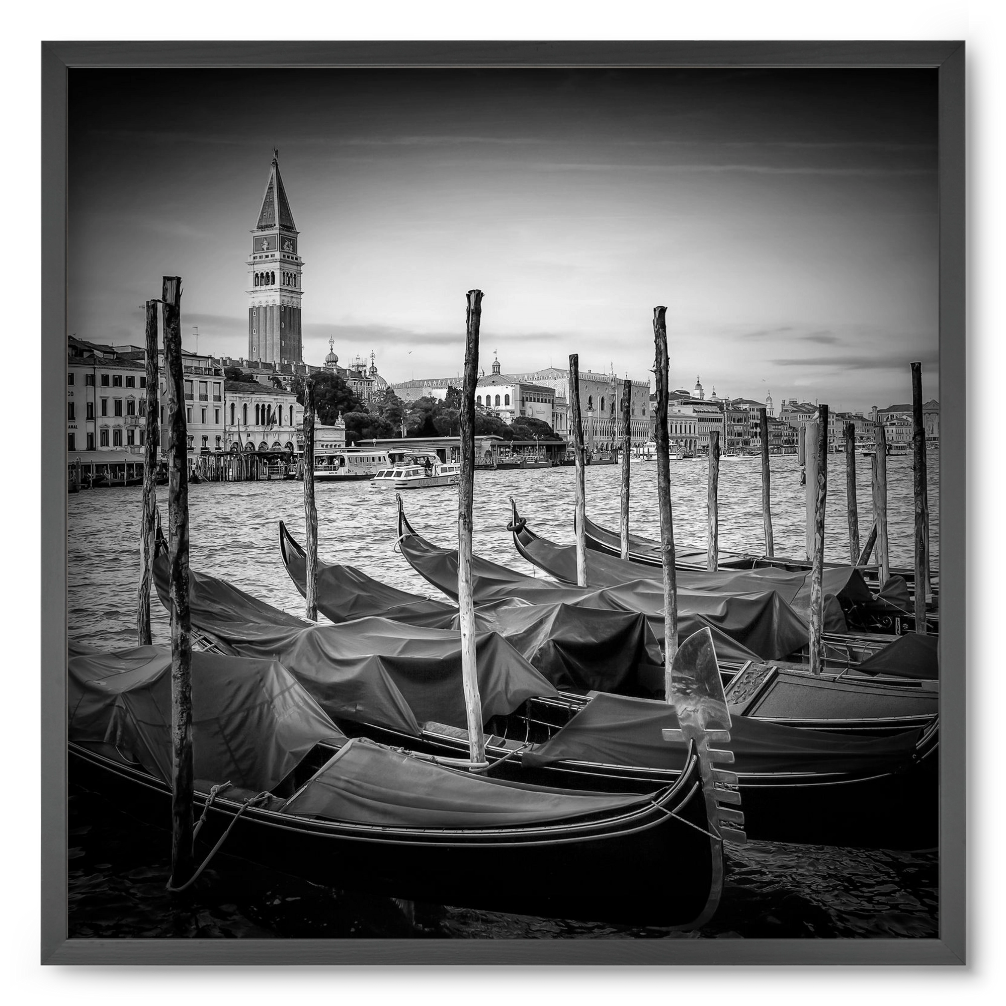 VENICE Grand Canal and St Mark's Campanile | Monochrome, 50x50 cm (50x50 cm), Fekete keret