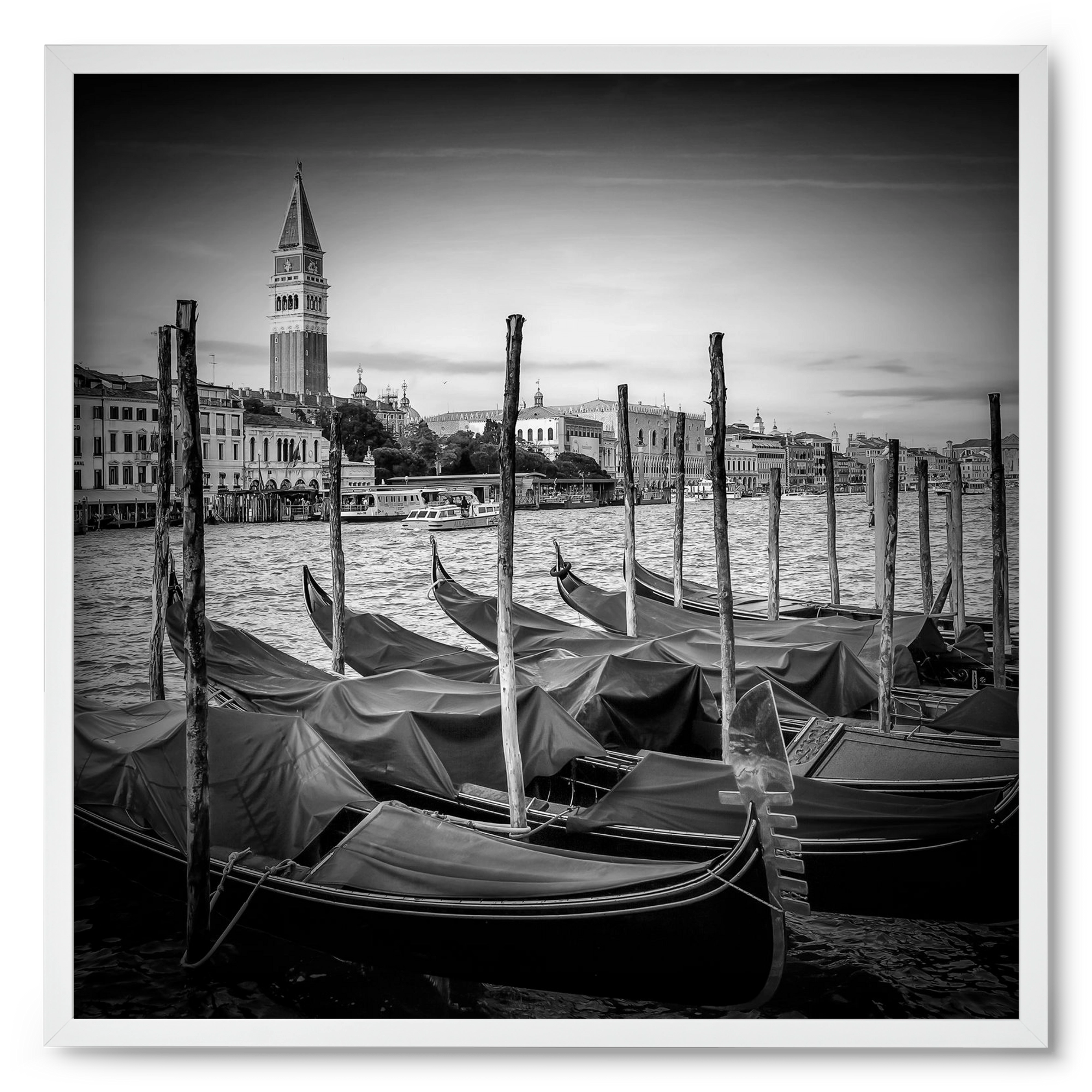 VENICE Grand Canal and St Mark's Campanile | Monochrome, 50x50 cm (50x50 cm), Fehér keret