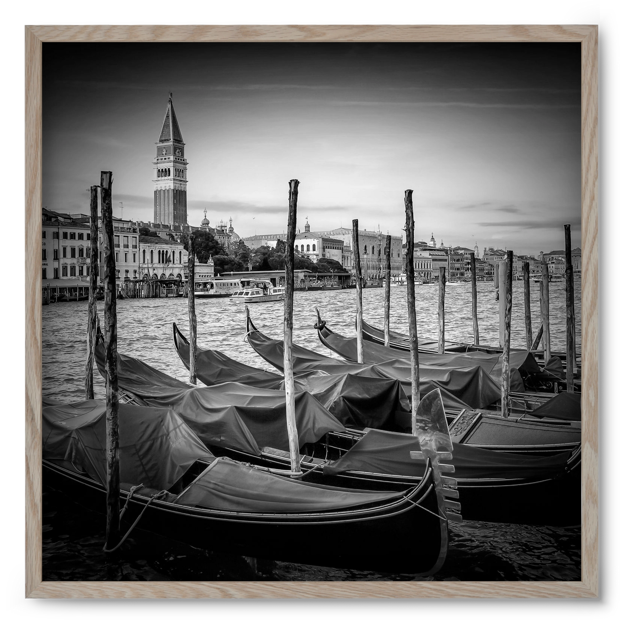VENICE Grand Canal and St Mark's Campanile | Monochrome, 50x50 cm (50x50 cm), Tölgy keret