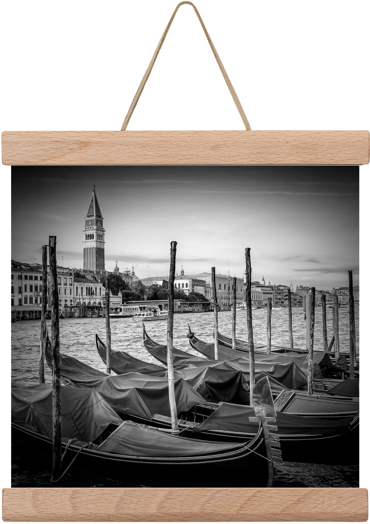 VENICE Grand Canal and St Mark's Campanile | Monochrome, 20x20 cm (20x20 cm), Tölgy akasztó