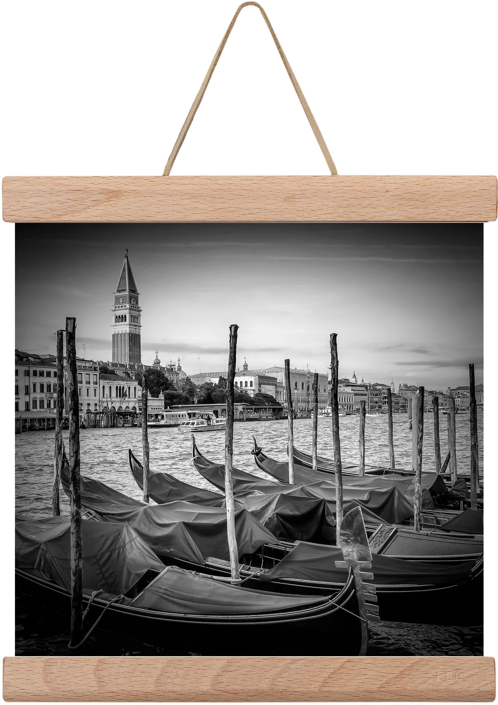 VENICE Grand Canal and St Mark's Campanile | Monochrome, 20x20 cm (20x20 cm), Tölgy akasztó