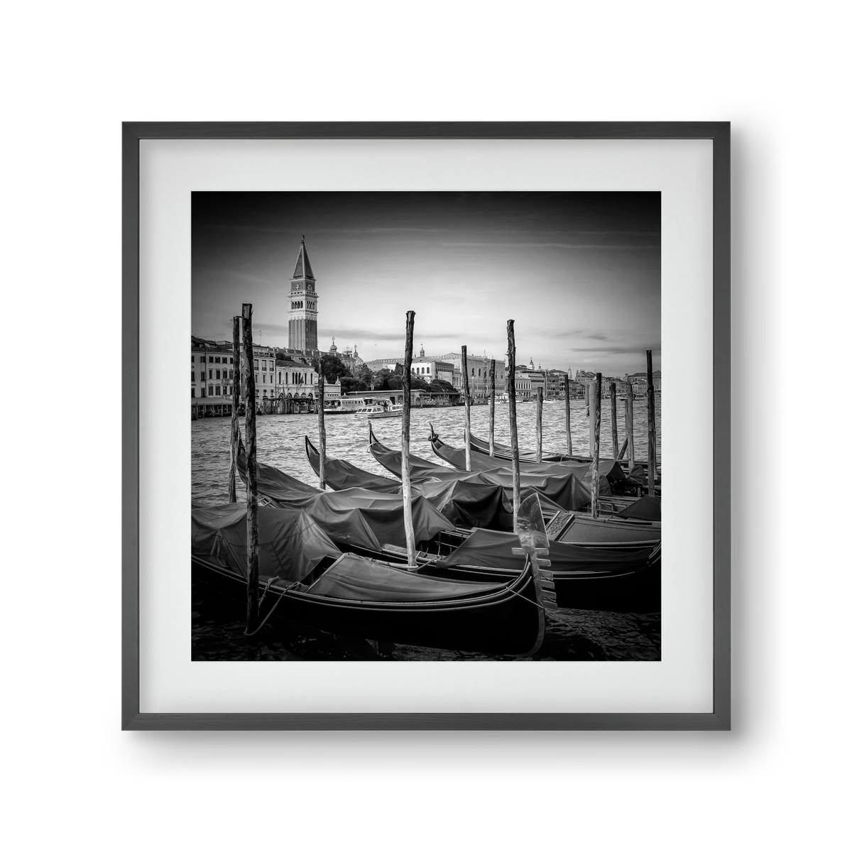 VENICE Grand Canal and St Mark's Campanile | Monochrome, 30x30 cm (20x20 cm), Fekete keret, paszpartuval