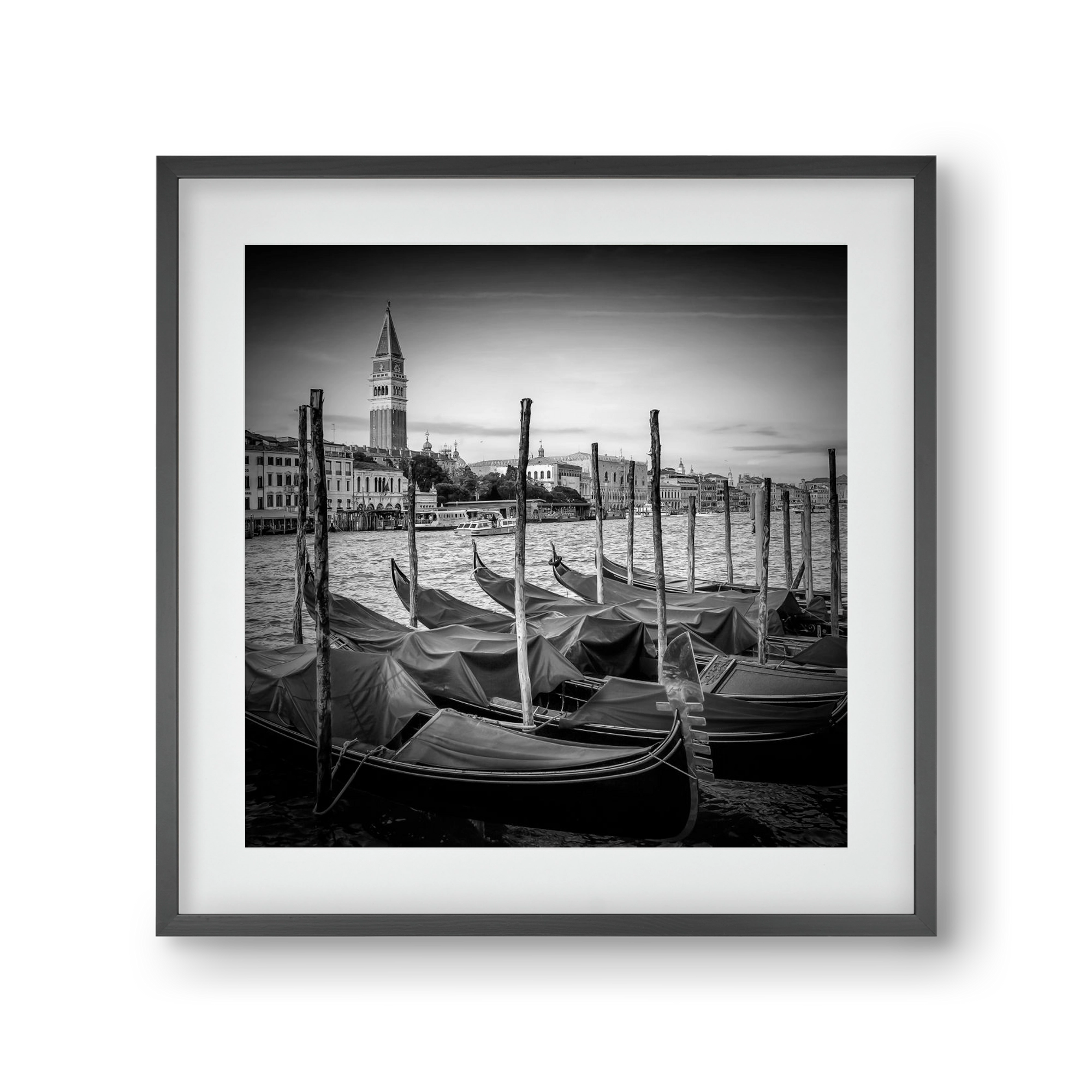 VENICE Grand Canal and St Mark's Campanile | Monochrome, 30x30 cm (20x20 cm), Fekete keret, paszpartuval