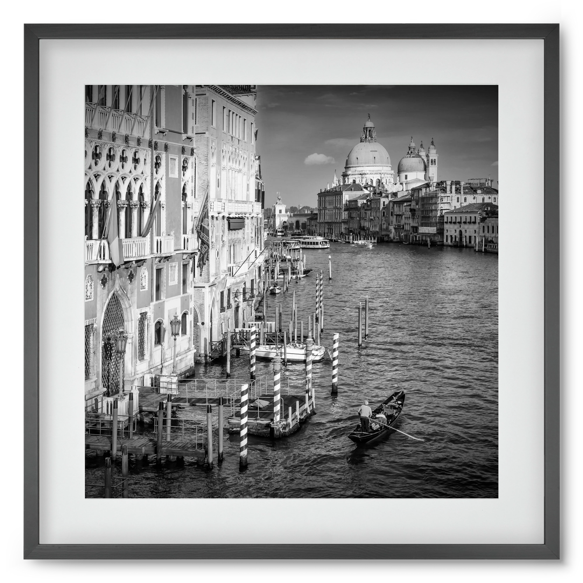VENICE Canal Grande & Santa Maria della Salute | Monochrome, 50x50 cm (40x40 cm), Fekete keret, paszpartuval
