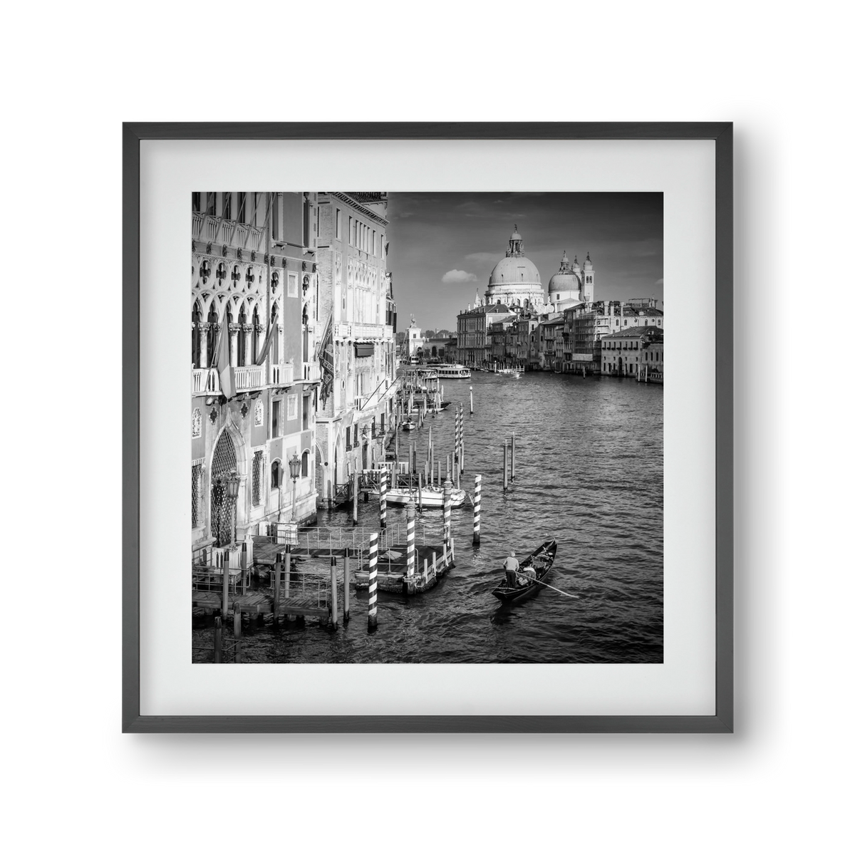 VENICE Canal Grande & Santa Maria della Salute | Monochrome, 30x30 cm (20x20 cm), Fekete keret, paszpartuval