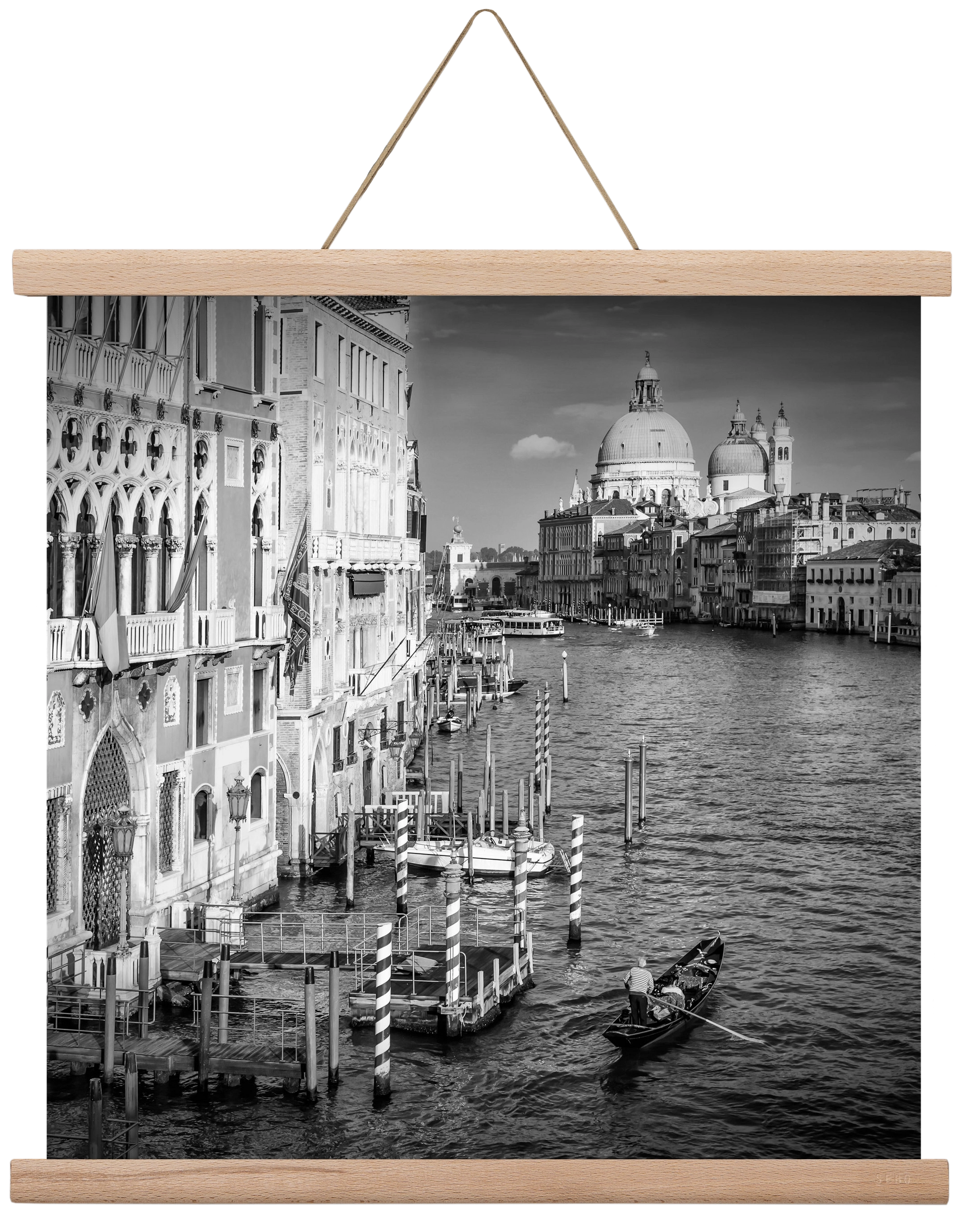 VENICE Canal Grande & Santa Maria della Salute | Monochrome, 40x40 cm (40x40 cm), Tölgy akasztó