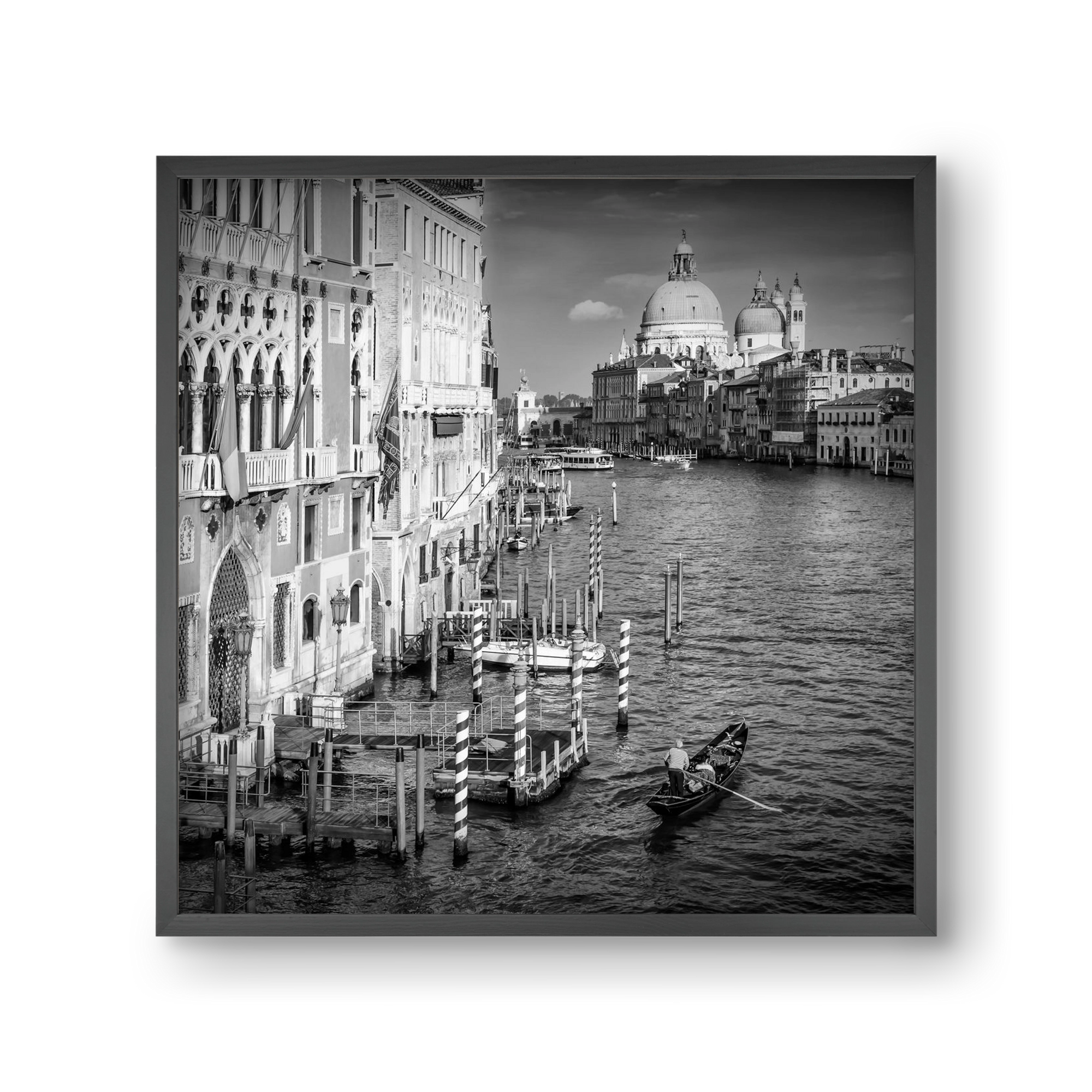 VENICE Canal Grande & Santa Maria della Salute | Monochrome, 30x30 cm (30x30 cm), Fekete keret