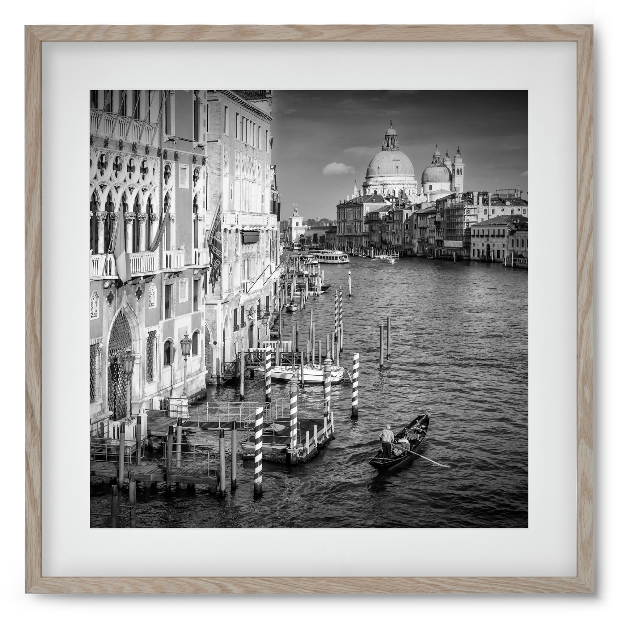 VENICE Canal Grande & Santa Maria della Salute | Monochrome, 50x50 cm (40x40 cm), Tölgy keret, paszpartuval