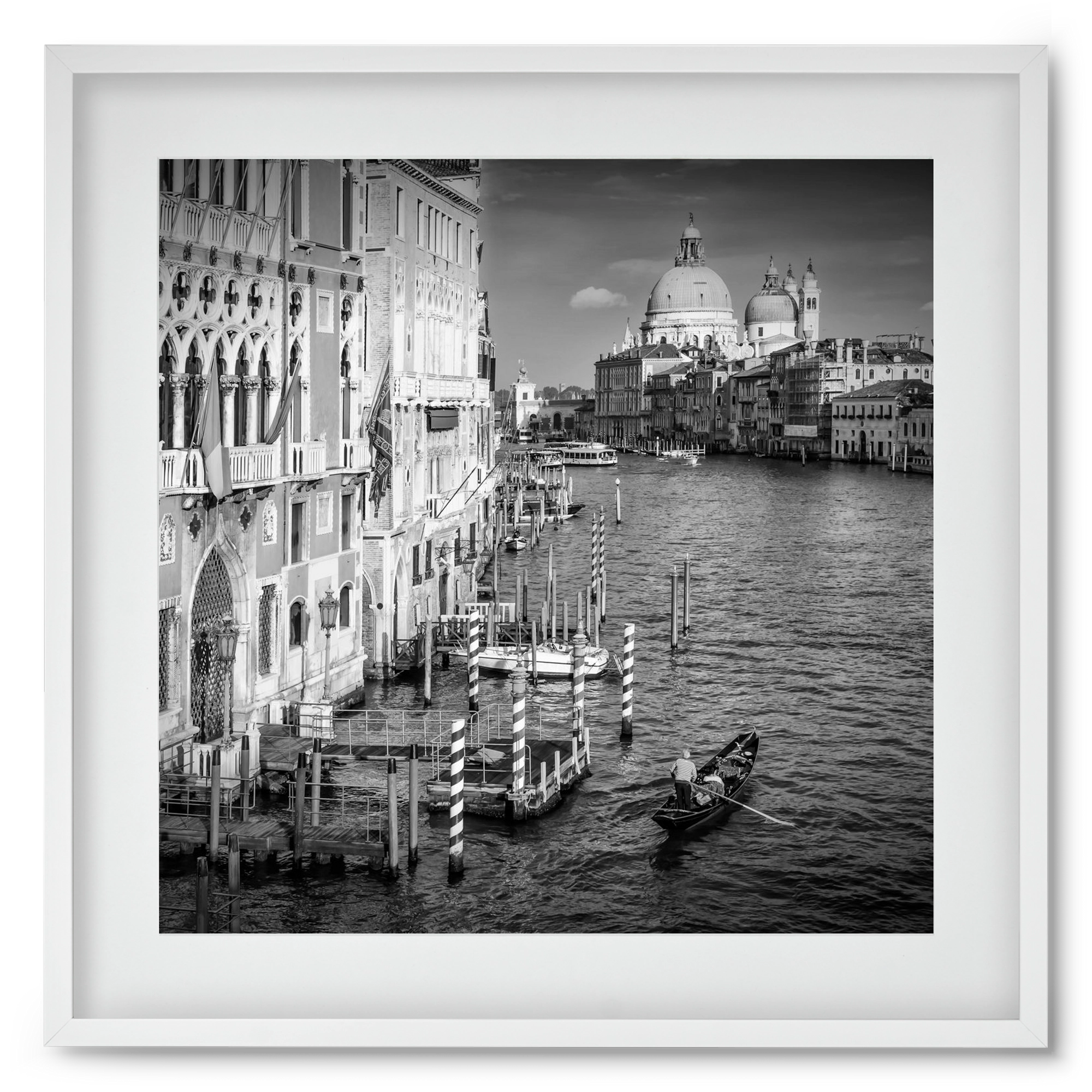 VENICE Canal Grande & Santa Maria della Salute | Monochrome, 50x50 cm (40x40 cm), Fehér keret, paszpartuval