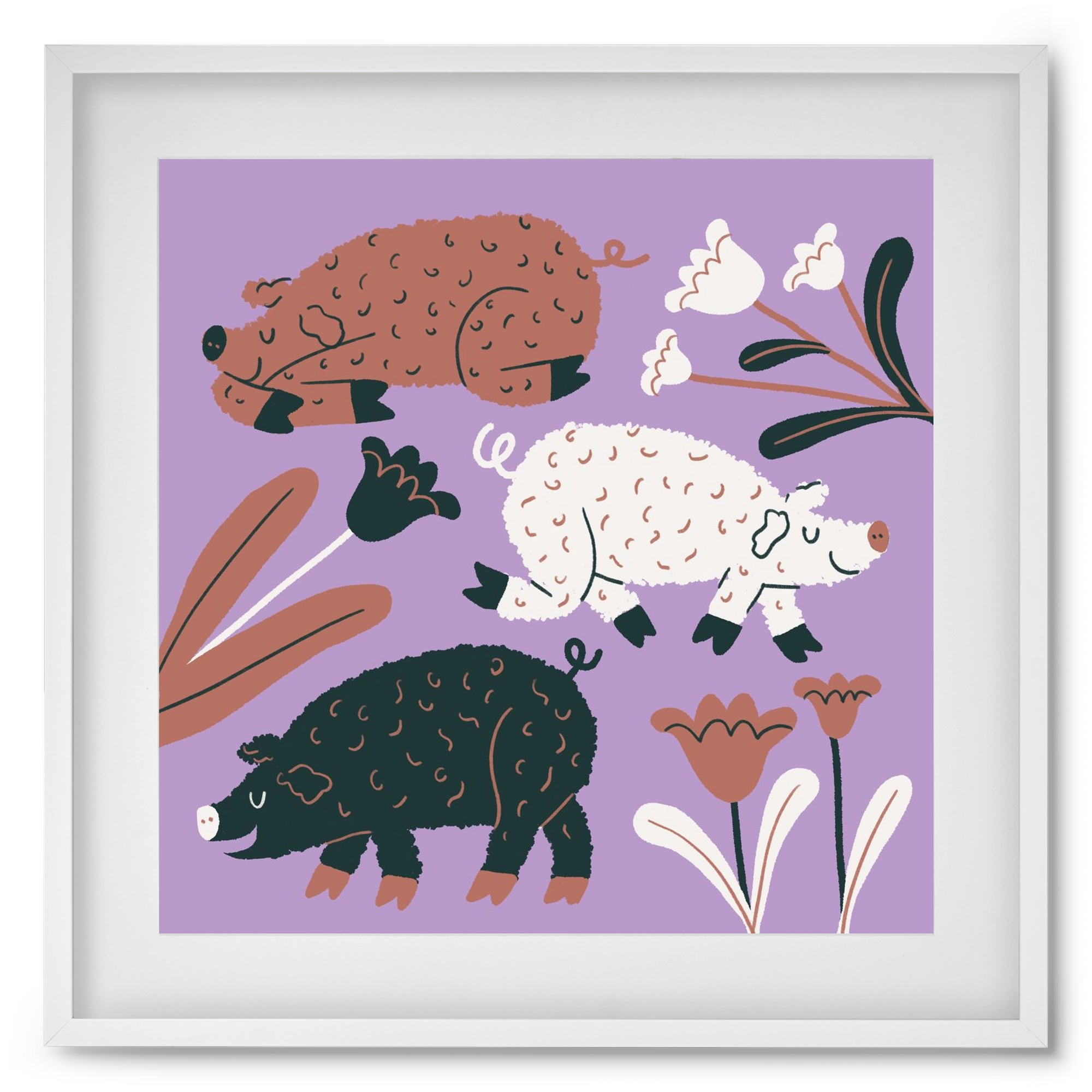 Mangalicák, 50x50 cm (40x40 cm), Fehér keret, paszpartuval