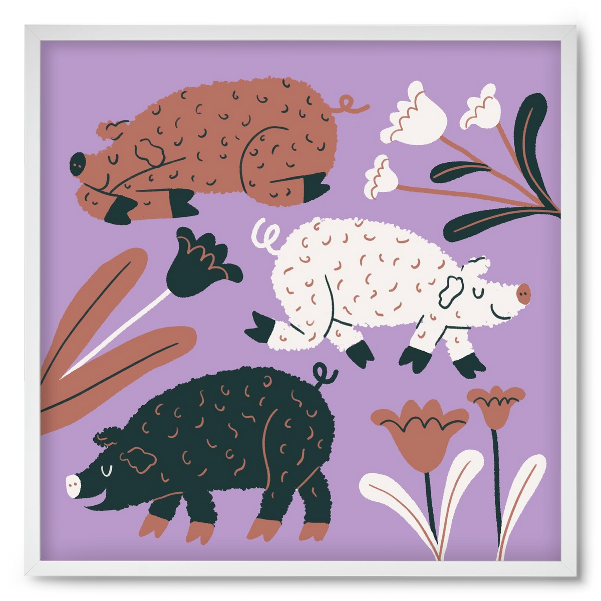 Mangalicák, 50x50 cm (50x50 cm), Fehér keret