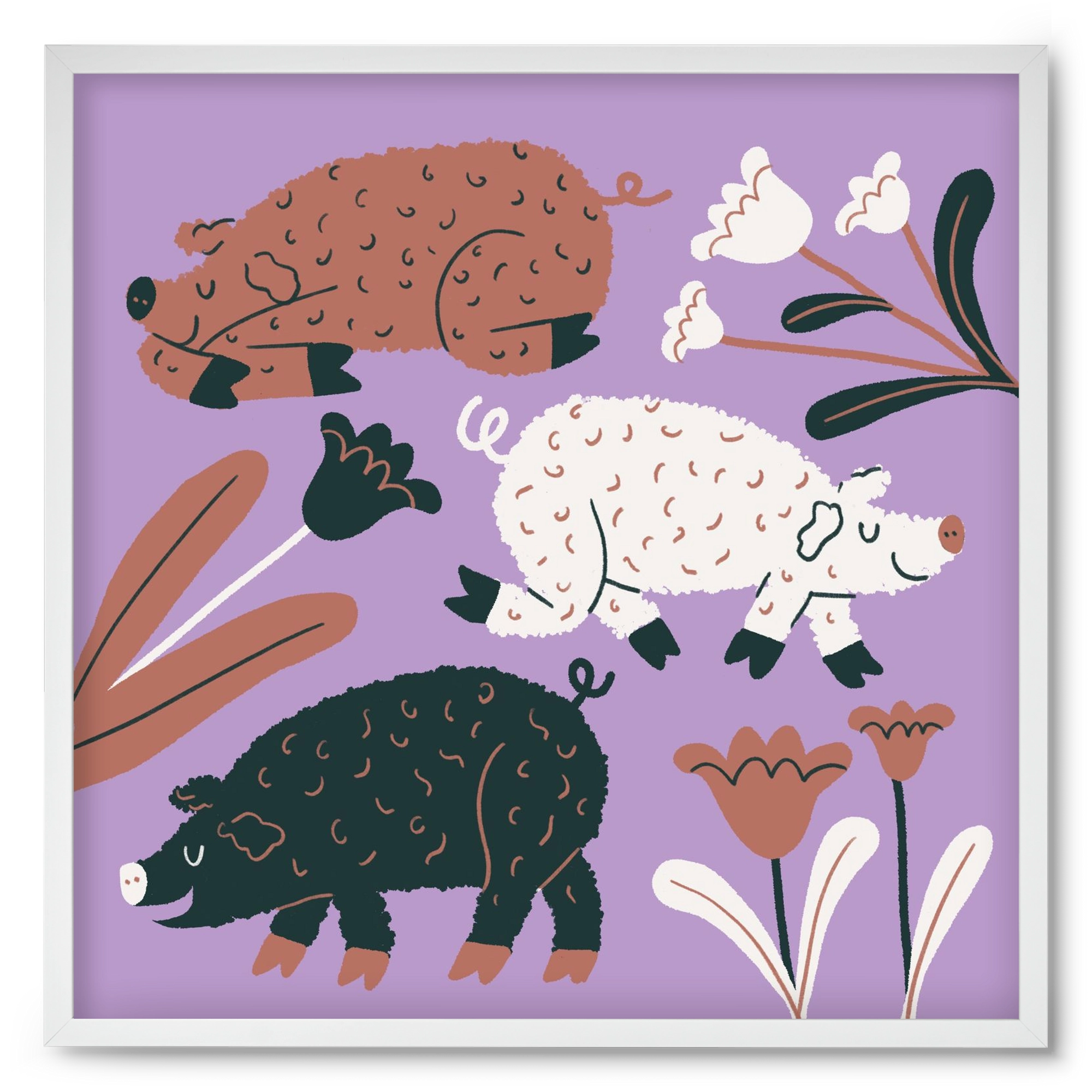 Mangalicák, 50x50 cm (50x50 cm), Fehér keret