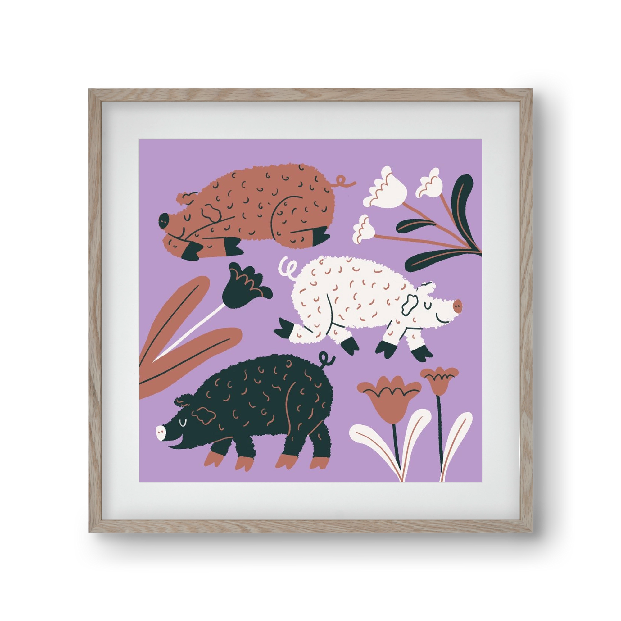 Mangalicák, 30x30 cm (20x20 cm), Tölgy keret, paszpartuval